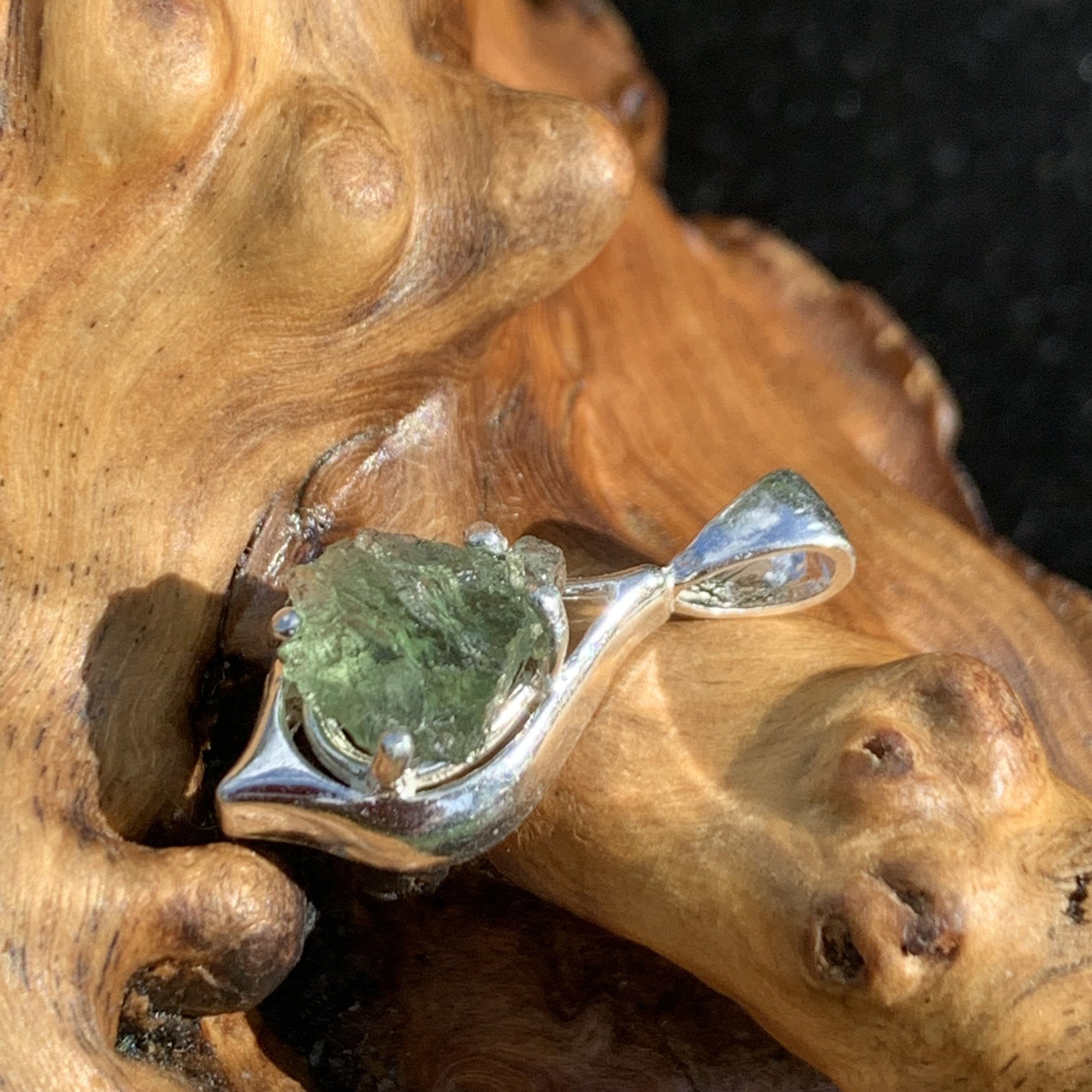 Moldavite Pendant Drop Silver Sterling-Moldavite Life