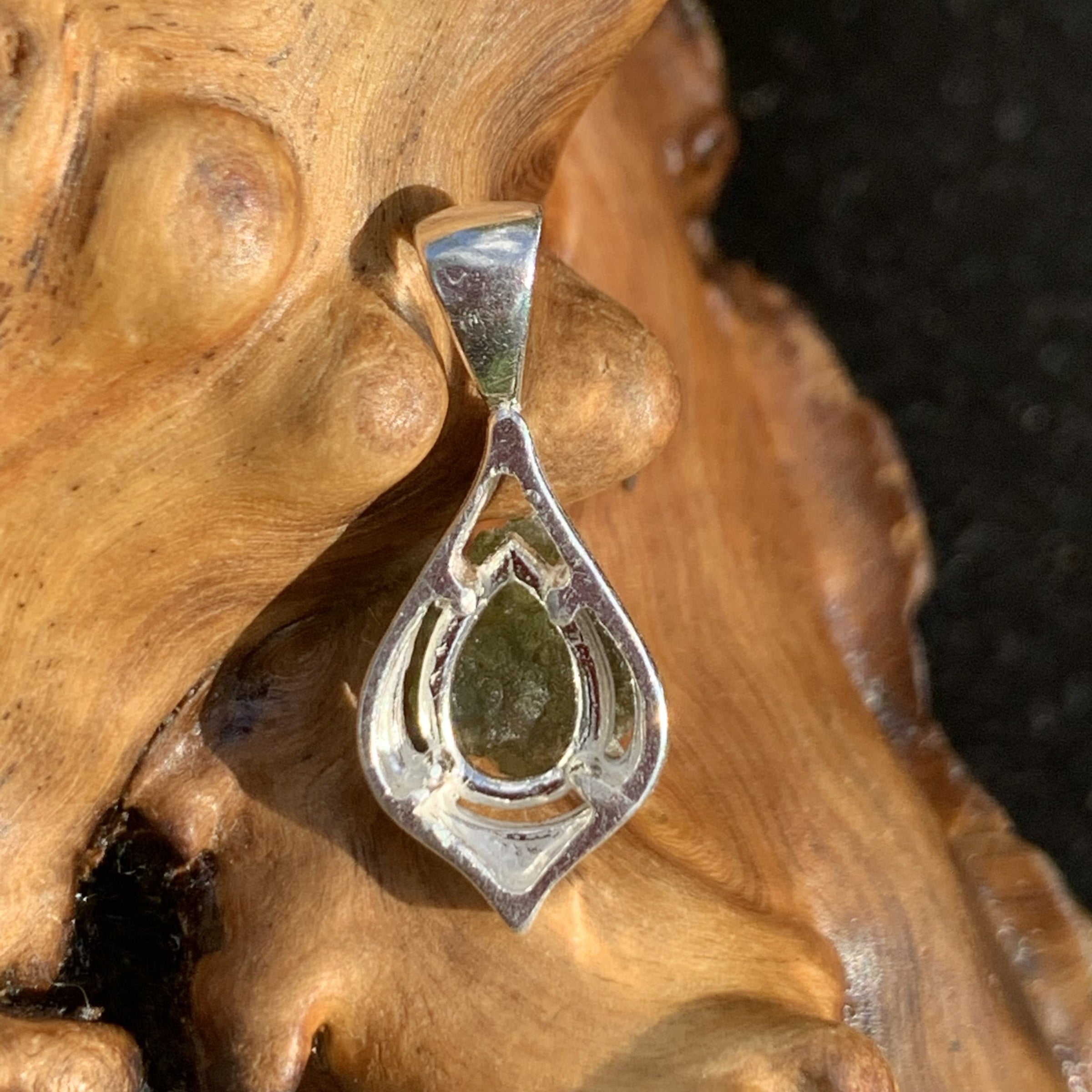 Moldavite Pendant Drop Silver Sterling-Moldavite Life