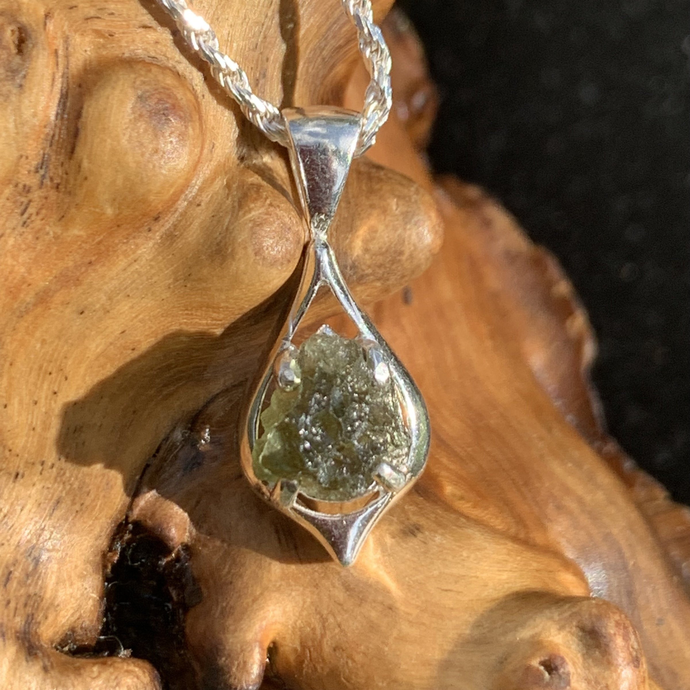 Moldavite Pendant Drop Silver Sterling-Moldavite Life