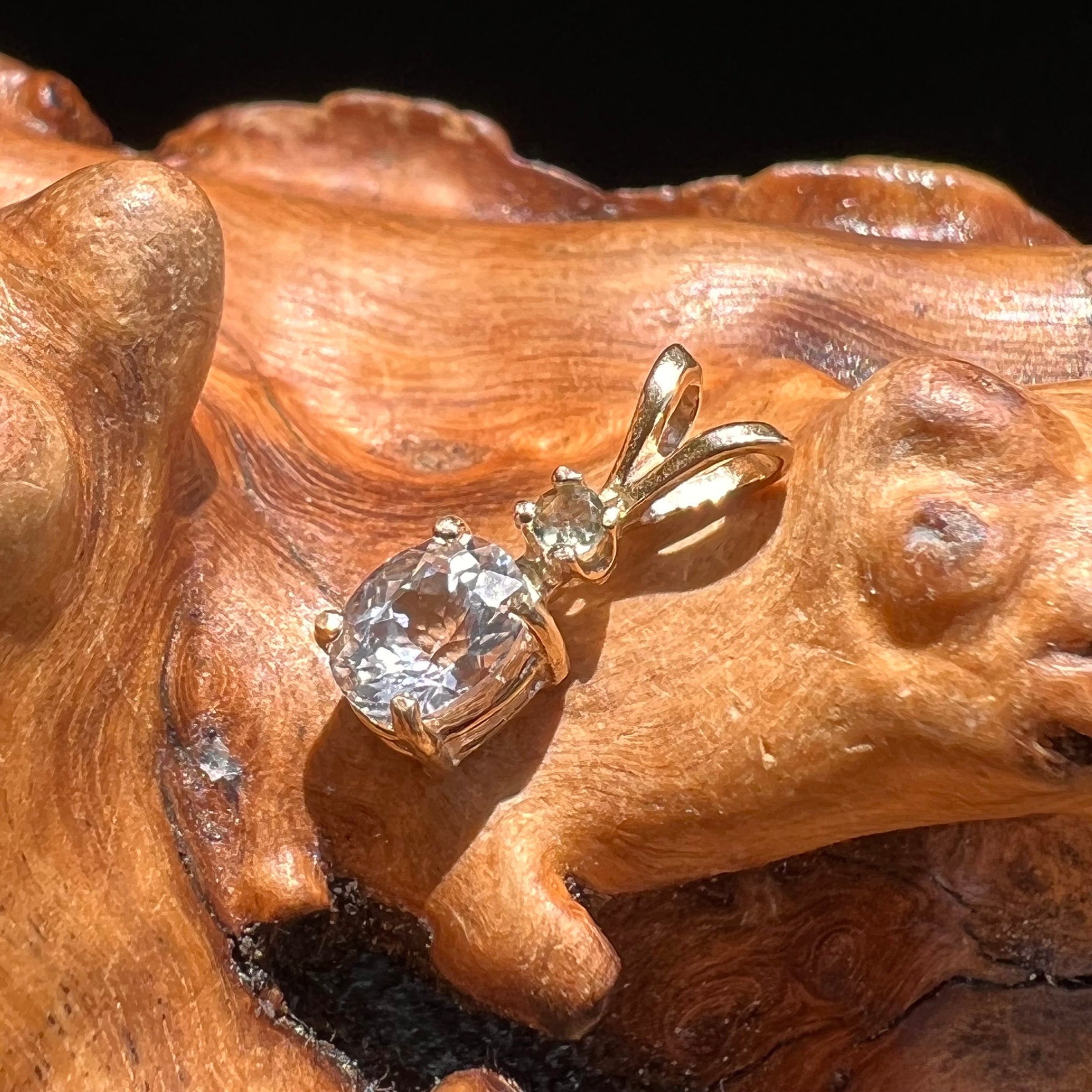 Moldavite & Phenacite Pendant 14k Gold #1052-Moldavite Life
