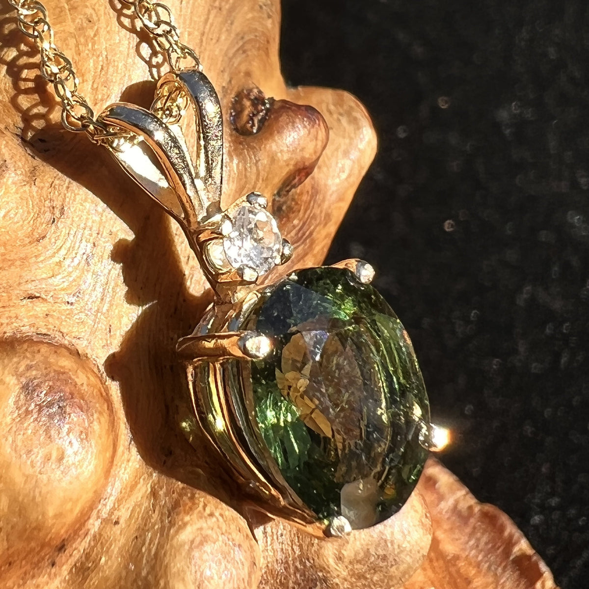 Moldavite Phenacite Pendant 14k Gold-Moldavite Life