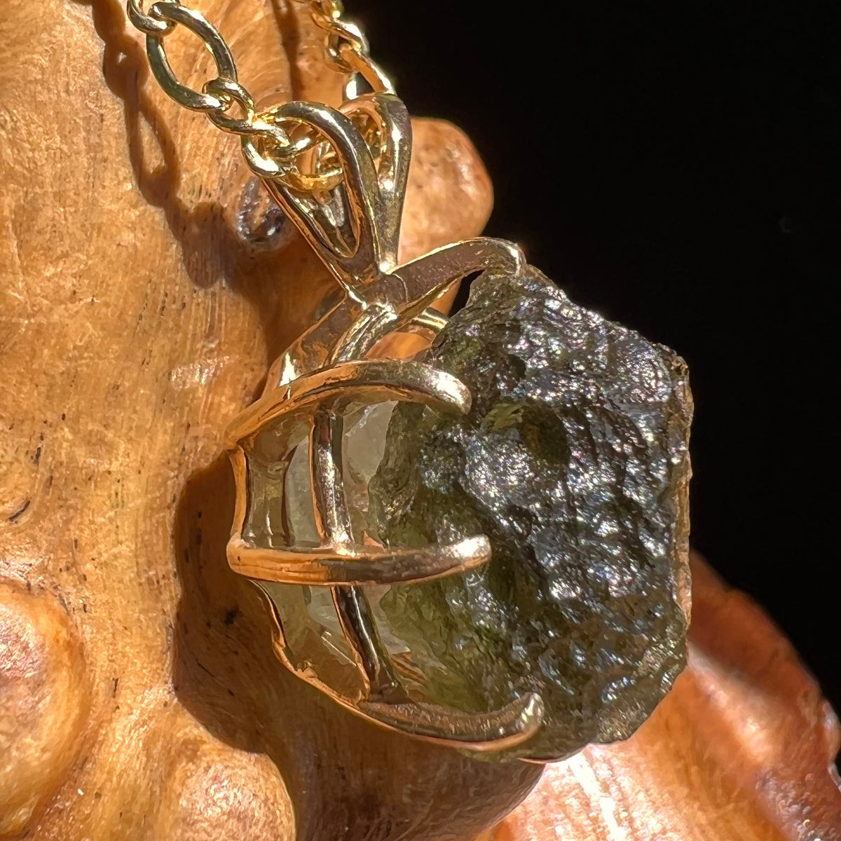 Moldavite & Phenacite Pendant 14k Gold #2265-Moldavite Life