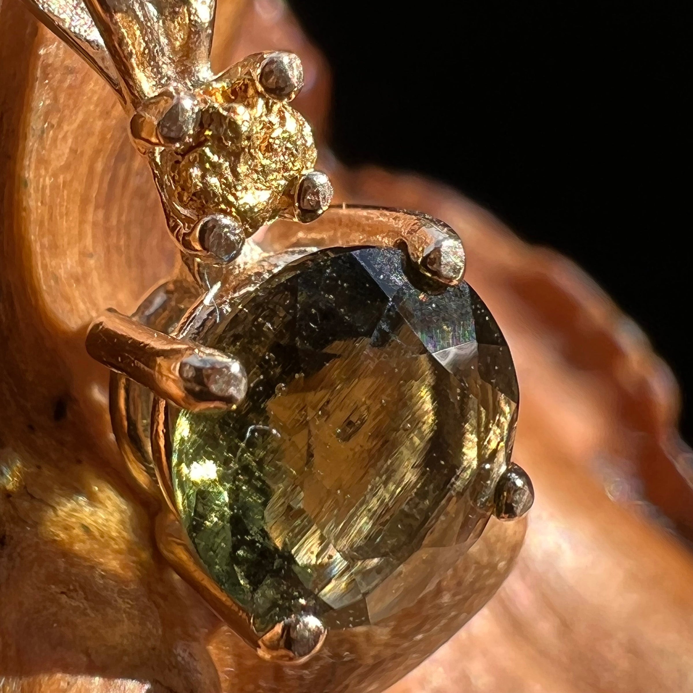 Moldavite & Raw Gold Nugget Pendant 14k Gold #2996-Moldavite Life