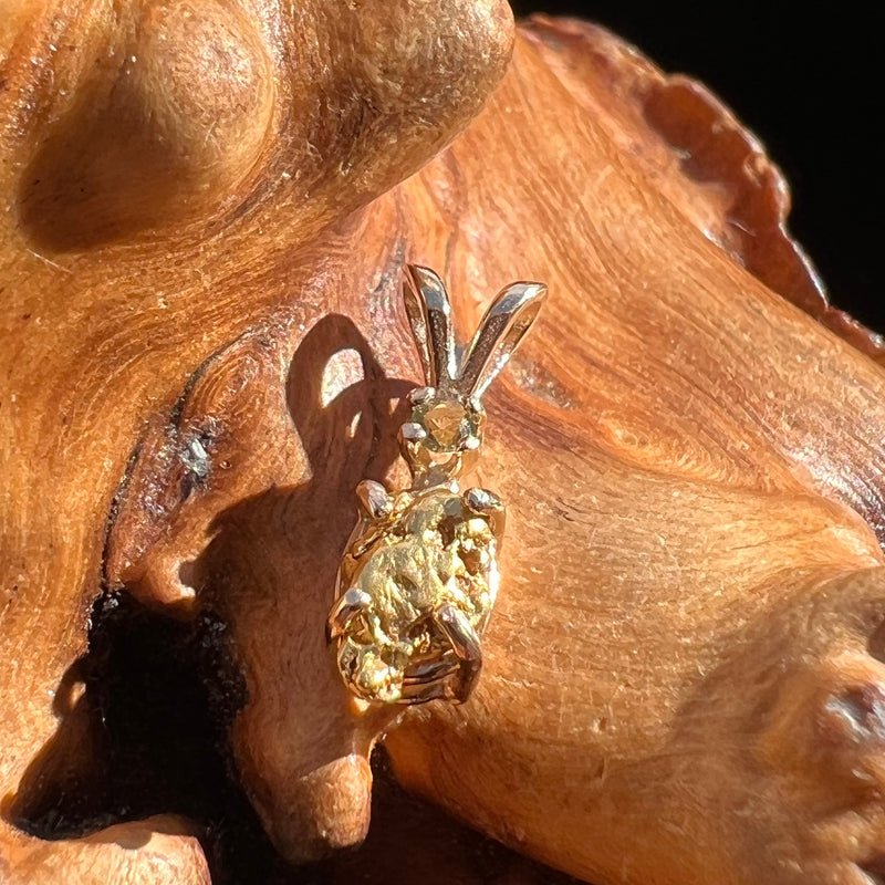 Moldavite & Raw Gold Nugget Pendant 14k Gold #2997-Moldavite Life