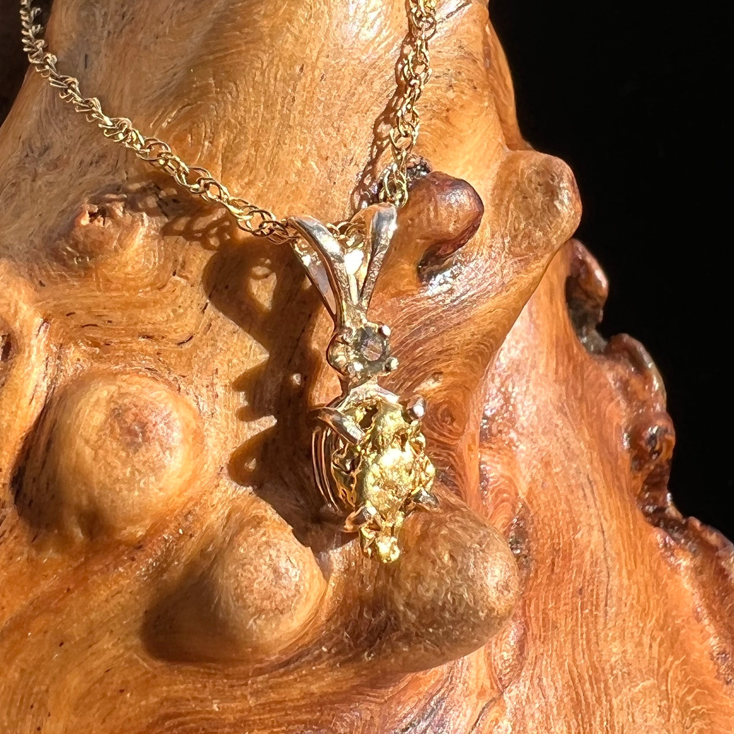 Moldavite & Raw Gold Nugget Pendant 14k Gold #2997-Moldavite Life