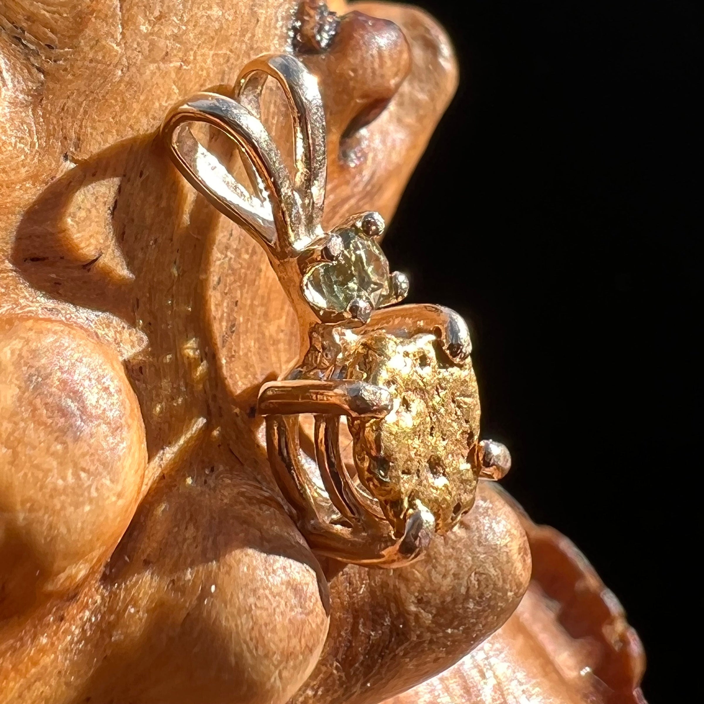 Moldavite & Raw Gold Nugget Pendant 14k Gold #2998-Moldavite Life