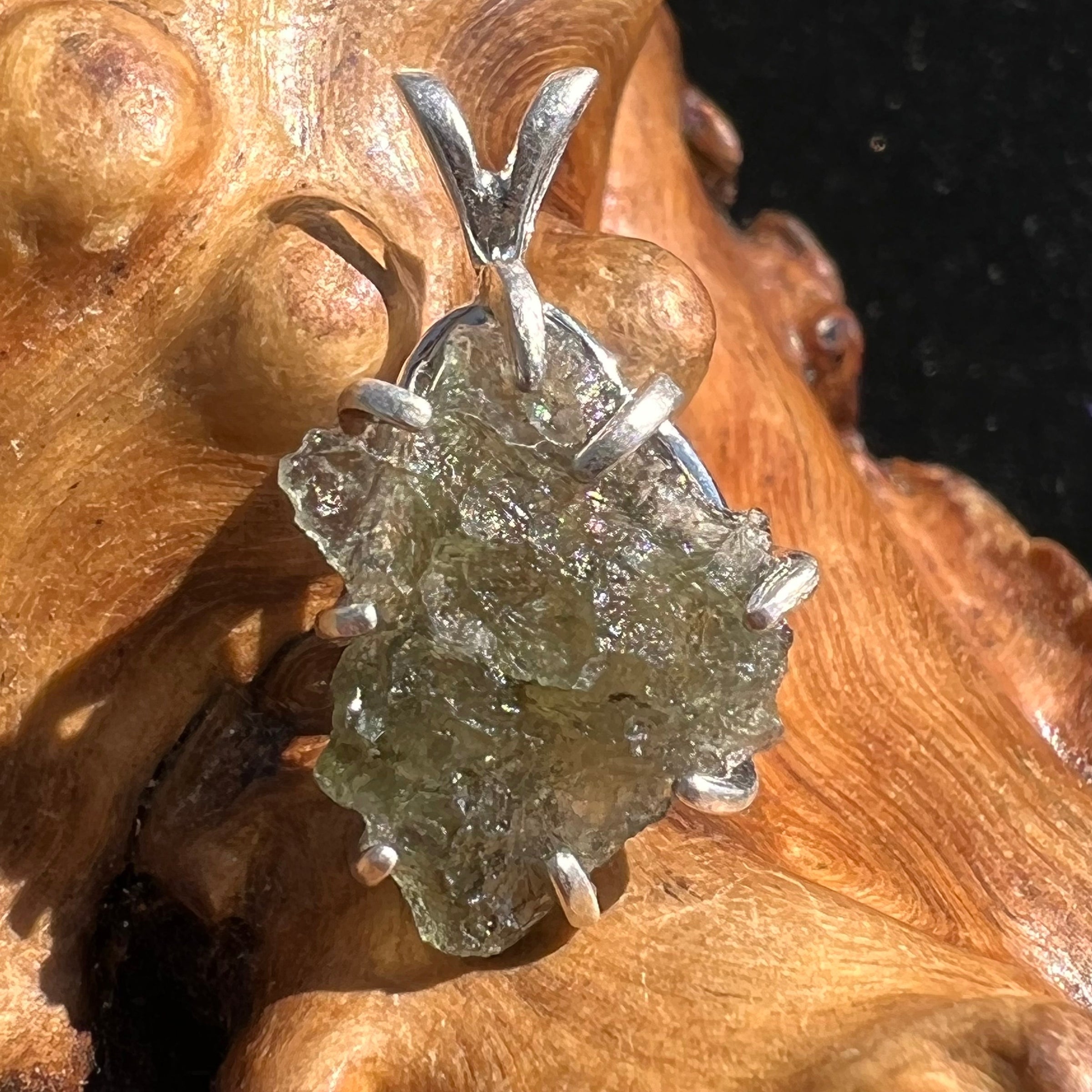 Moldavite Raw Pendant Sterling Silver #2352