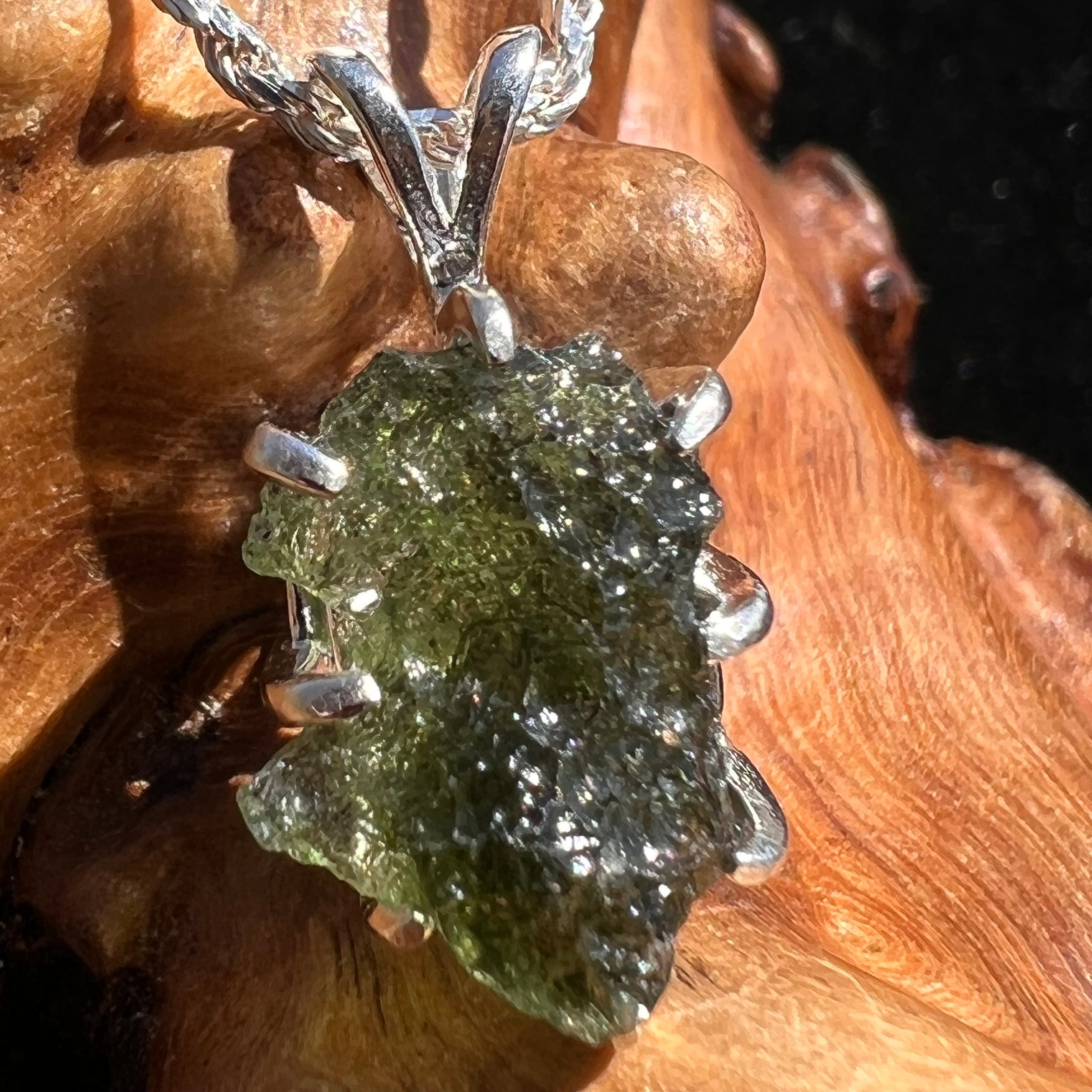 Moldavite Raw Pendant Sterling Silver #2365