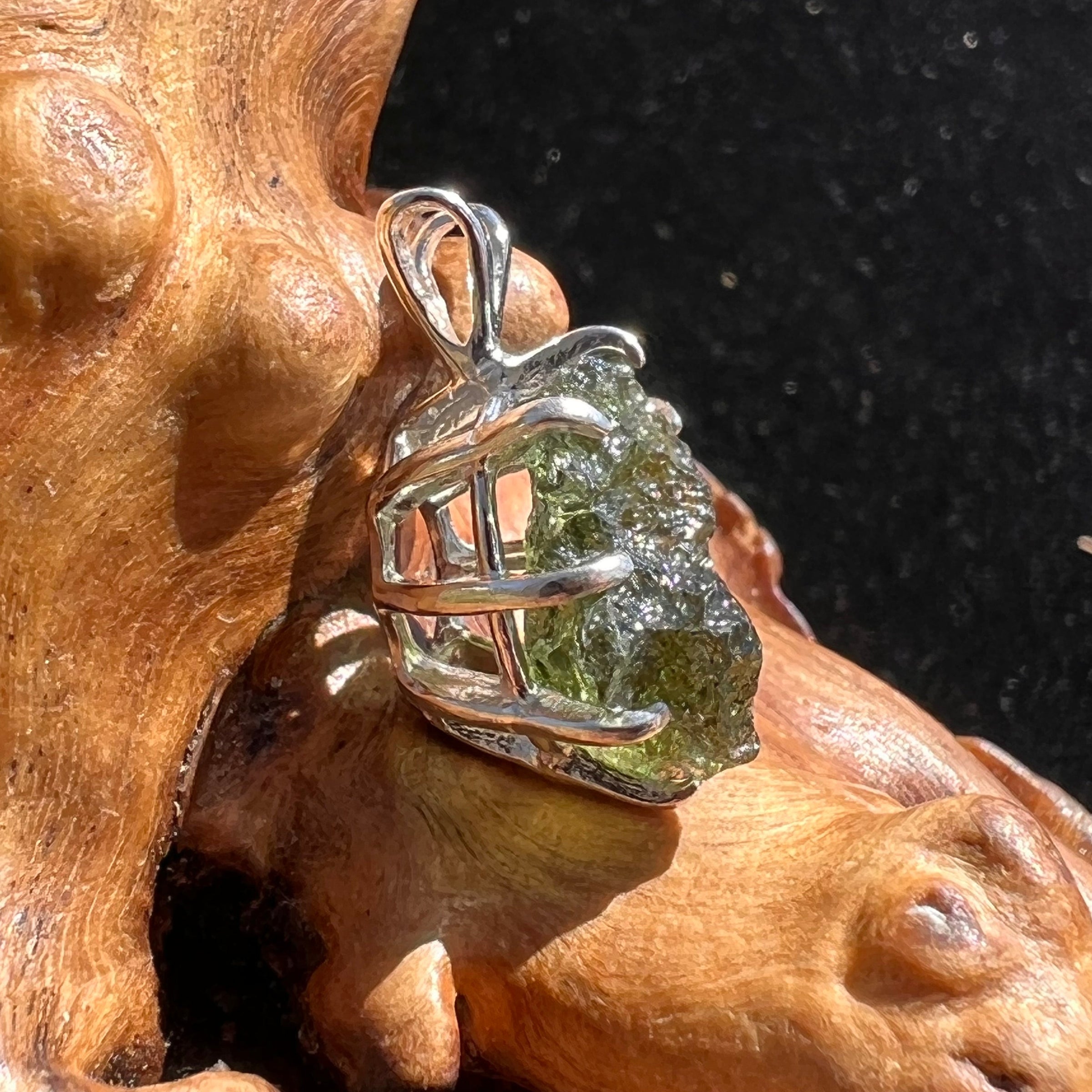 Moldavite Raw Pendant Sterling Silver #2365