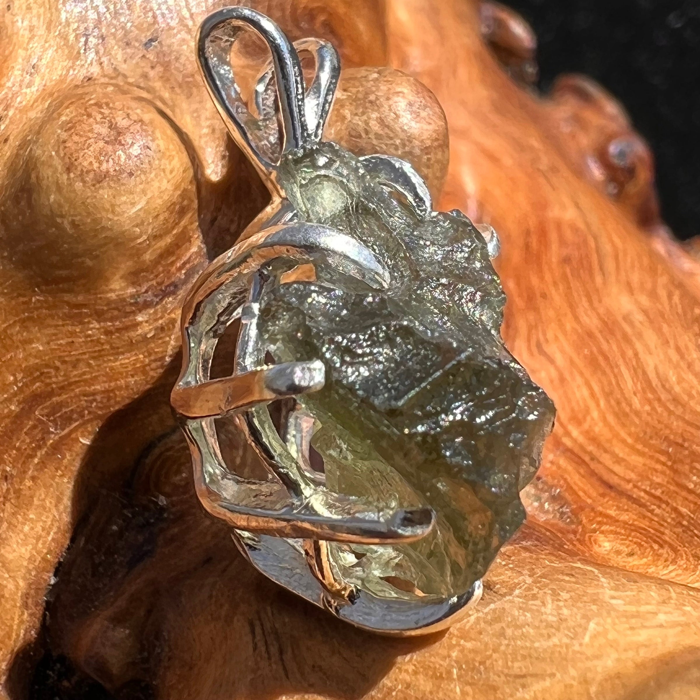 Moldavite Raw Pendant Sterling Silver 2367-Moldavite Life