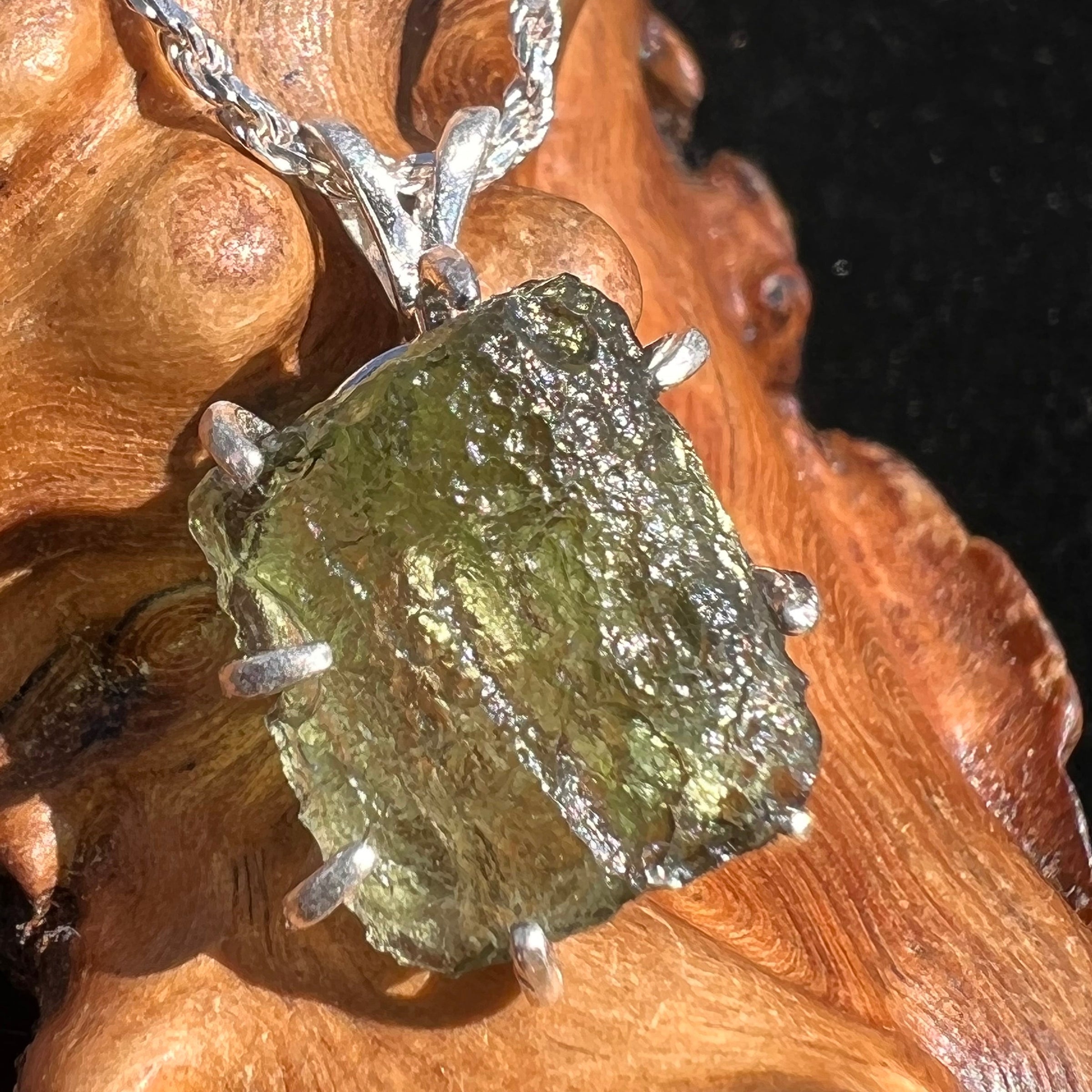 Moldavite Raw Pendant Sterling Silver 2373-Moldavite Life