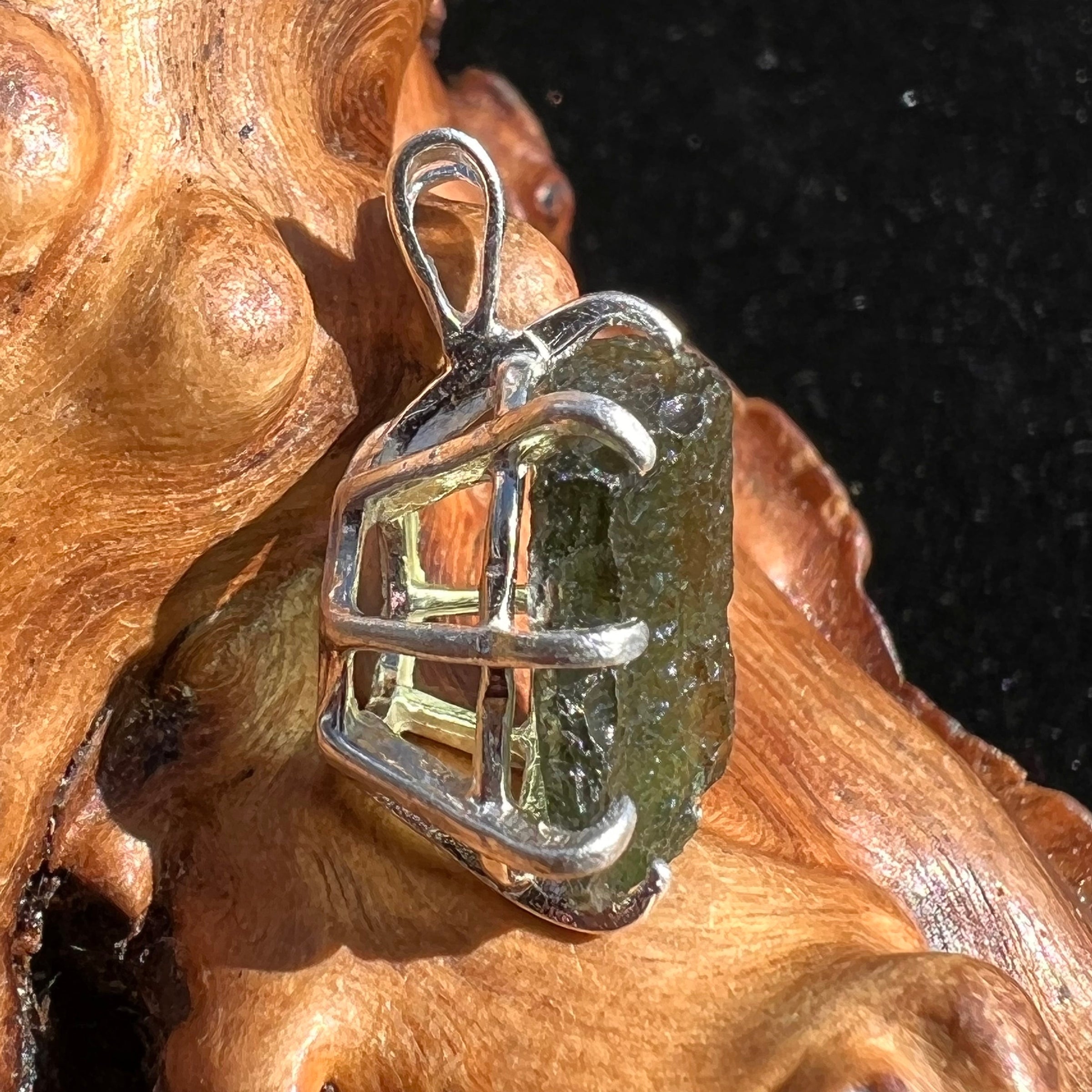 Moldavite Raw Pendant Sterling Silver 2373-Moldavite Life