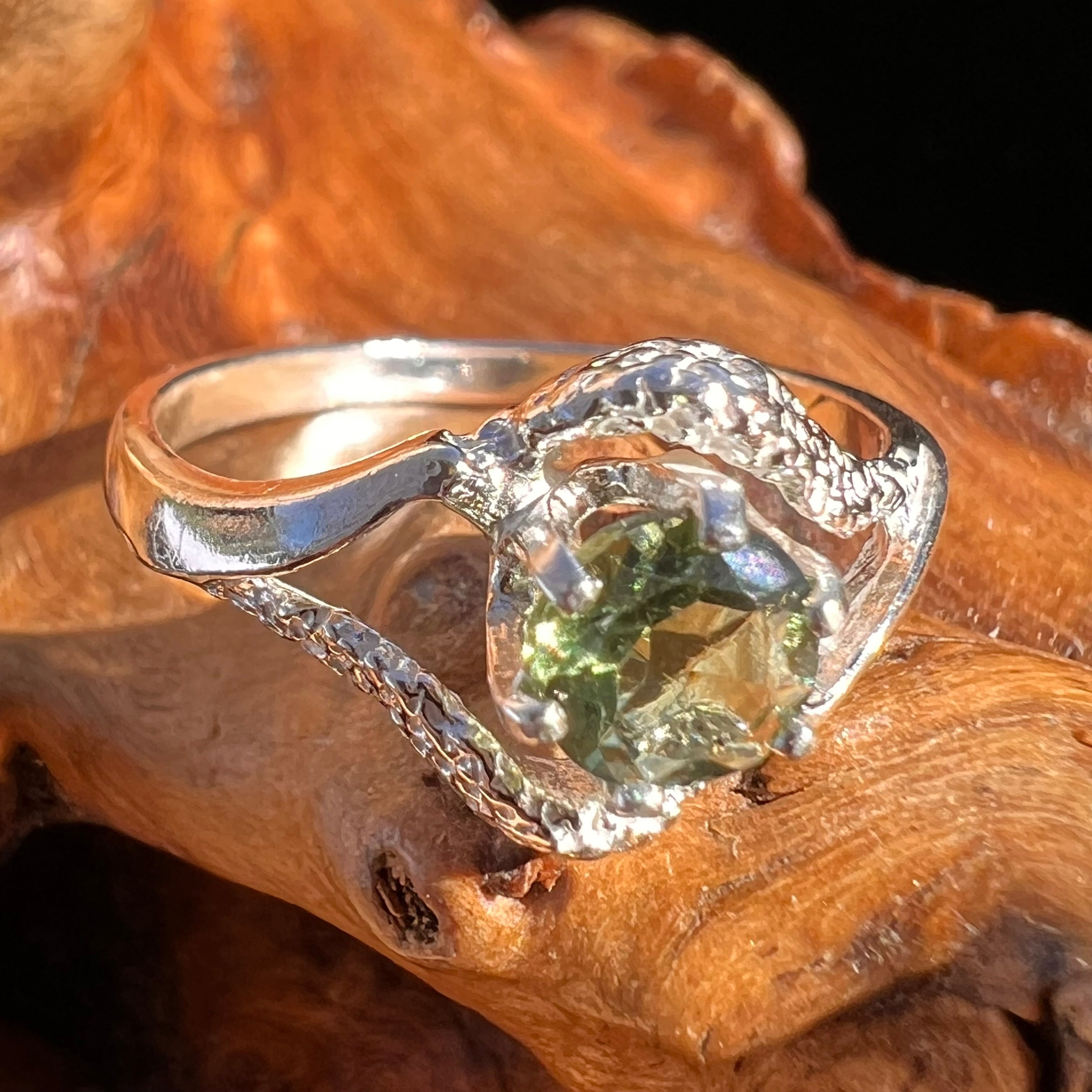 Moldavite Ring, Herkimer Diamond Ring, 925 Silver Ring, buying Czech Moldavite Ring, Authentic Moldavite Ring, Diamond Quartz Ring, Sale