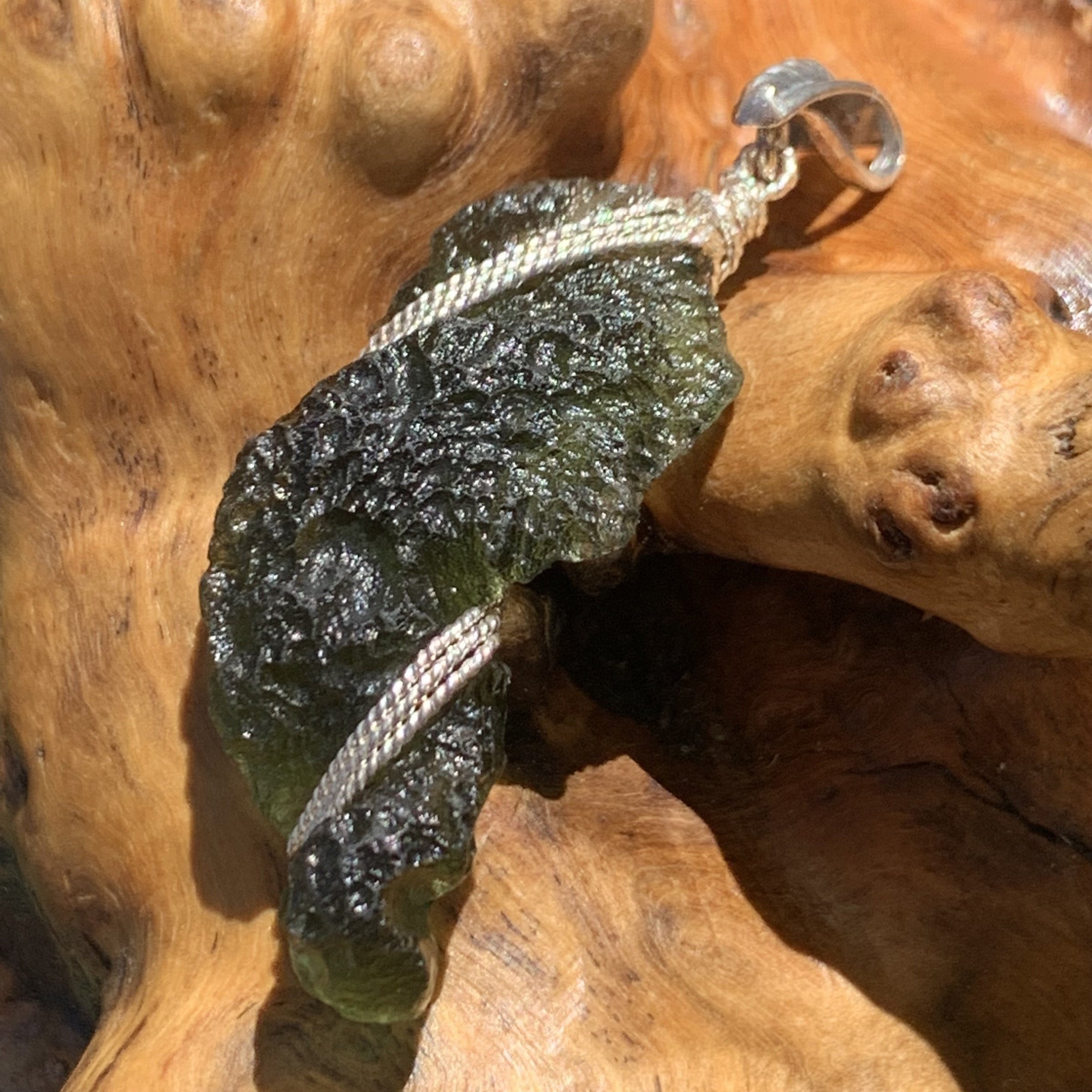 Moldavite Sterling Silver Wire Wrapped Pendant-Moldavite Life