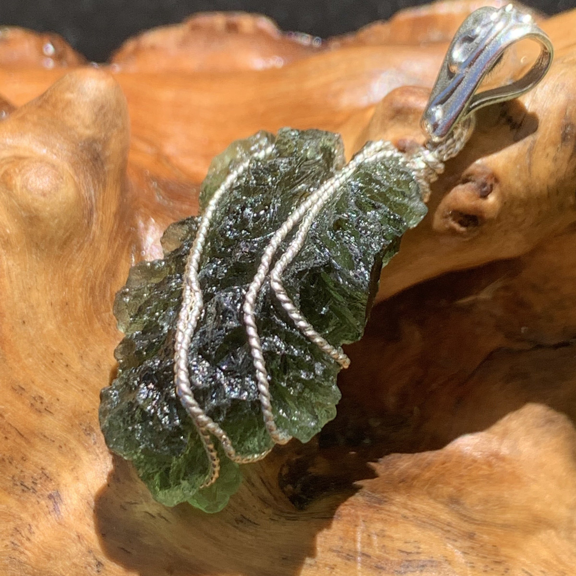 Moldavite Sterling Silver Wire Wrapped Pendant-Moldavite Life