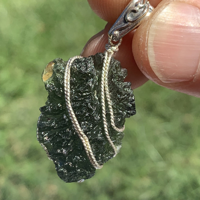 Moldavite Sterling Silver Wire Wrapped Pendant-Moldavite Life