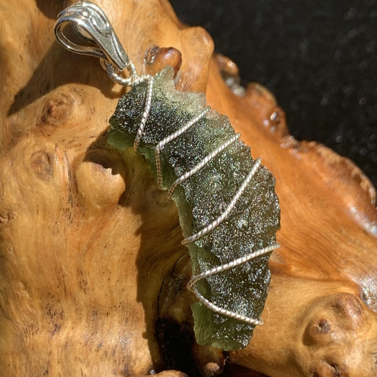 Moldavite Sterling Silver Wire Wrapped Pendant-Moldavite Life