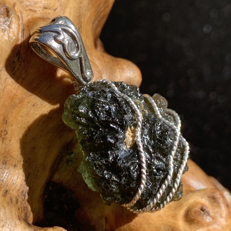 Moldavite Sterling Silver Wire Wrapped Pendant-Moldavite Life