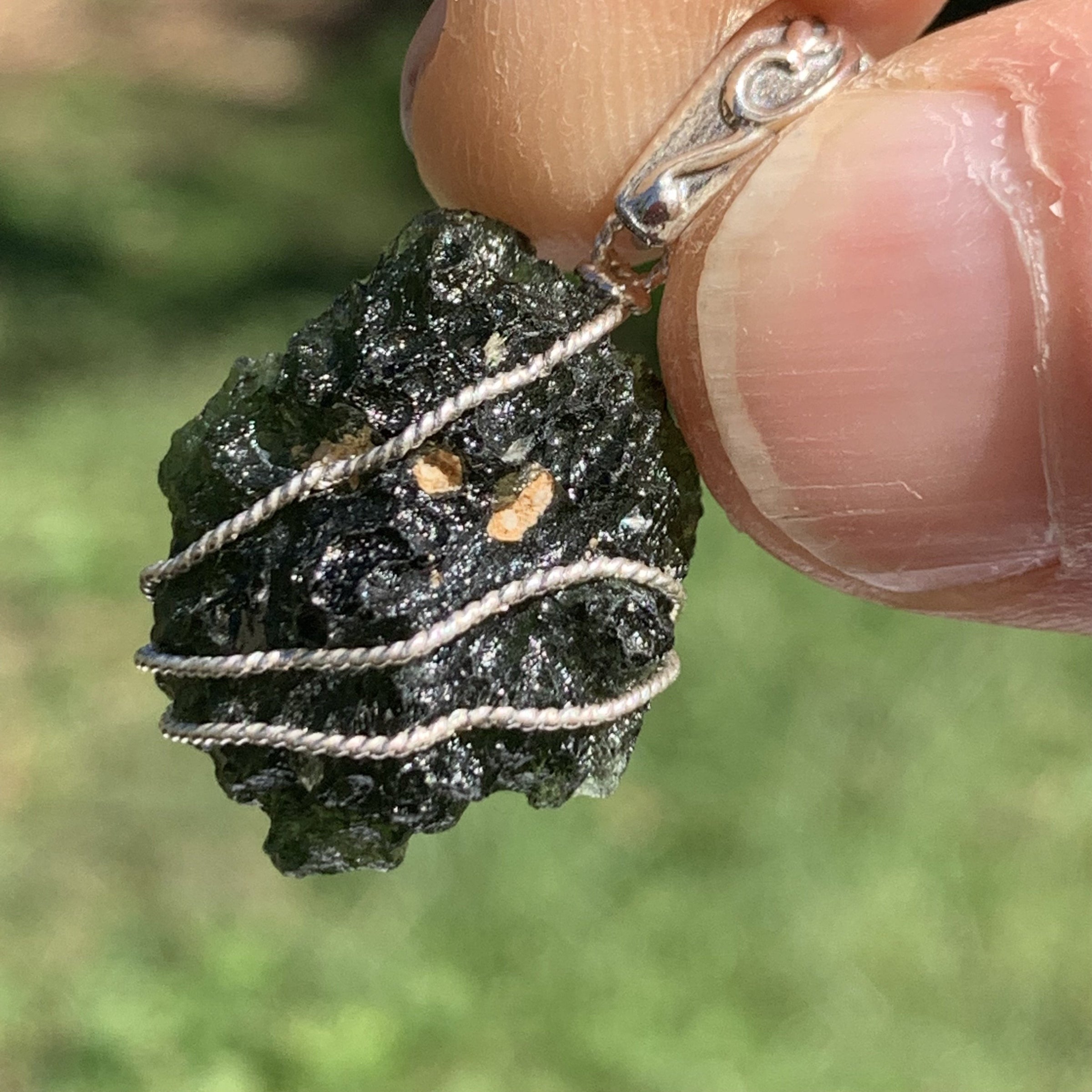 Moldavite Sterling Silver Wire Wrapped Pendant-Moldavite Life