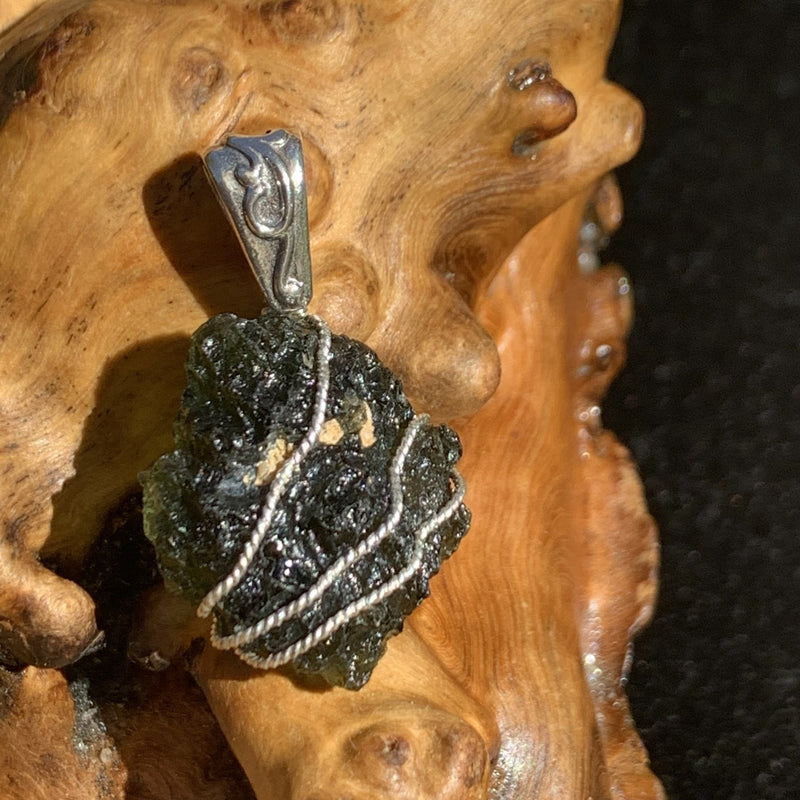 Moldavite Sterling Silver Wire Wrapped Pendant-Moldavite Life