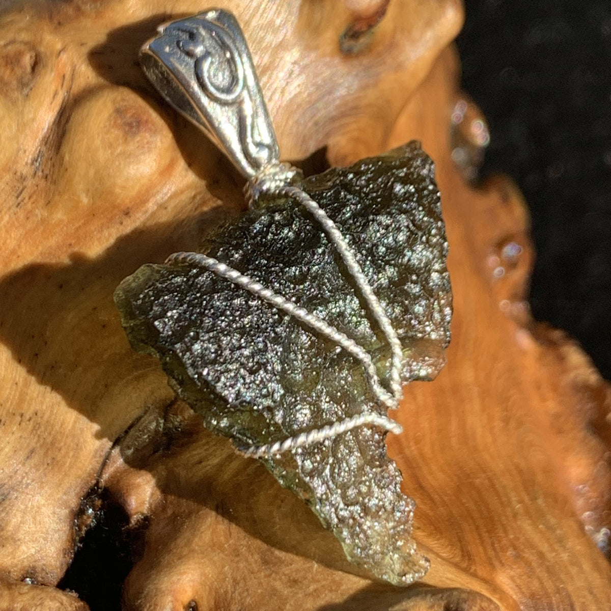 Moldavite Sterling Silver Wire Wrapped Pendant-Moldavite Life