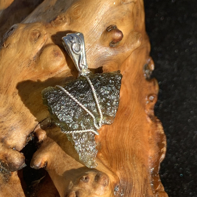 Moldavite Sterling Silver Wire Wrapped Pendant-Moldavite Life