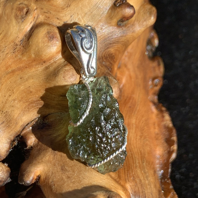 Moldavite Sterling Silver Wire Wrapped Pendant-Moldavite Life