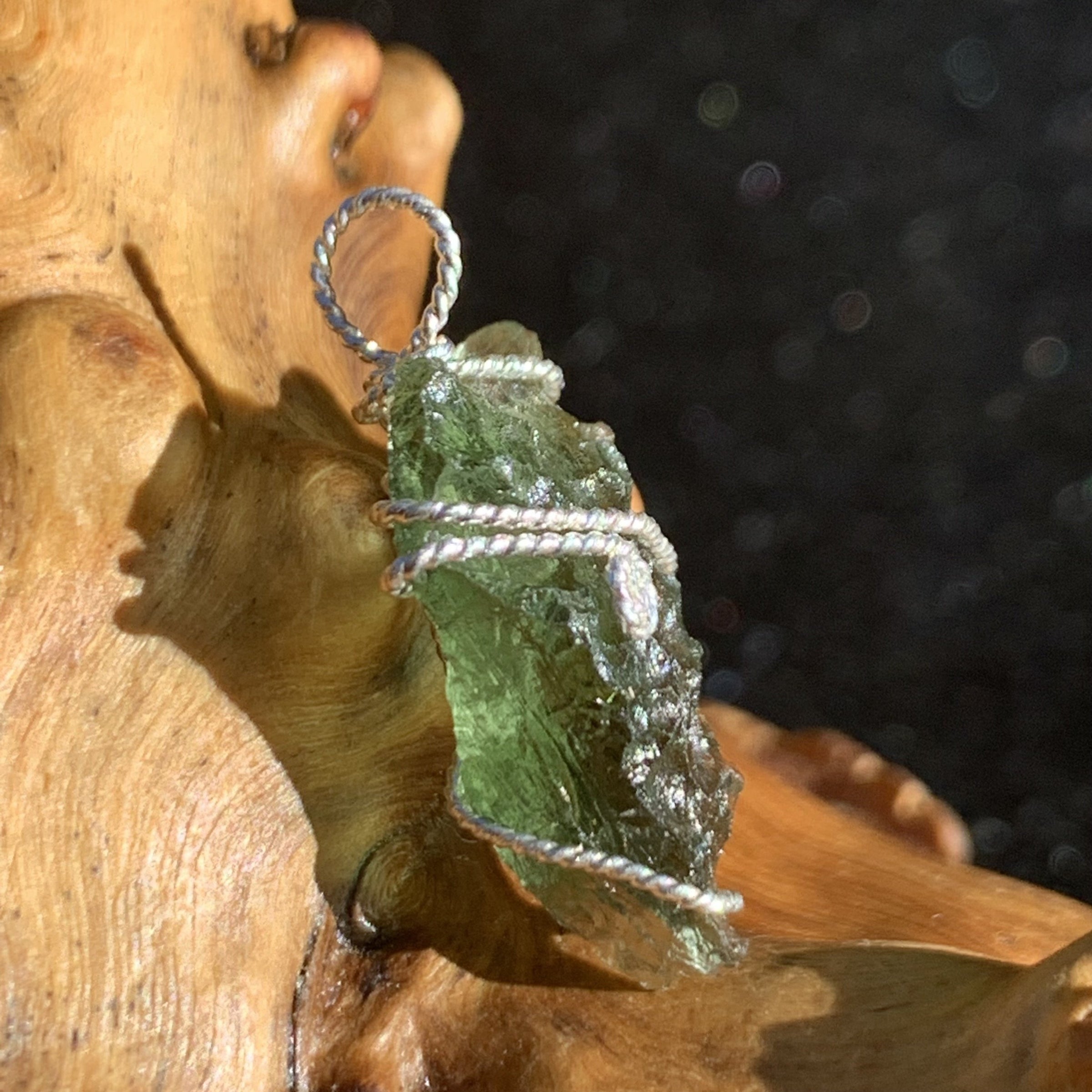 Moldavite Sterling Silver Wire Wrapped Pendant-Moldavite Life
