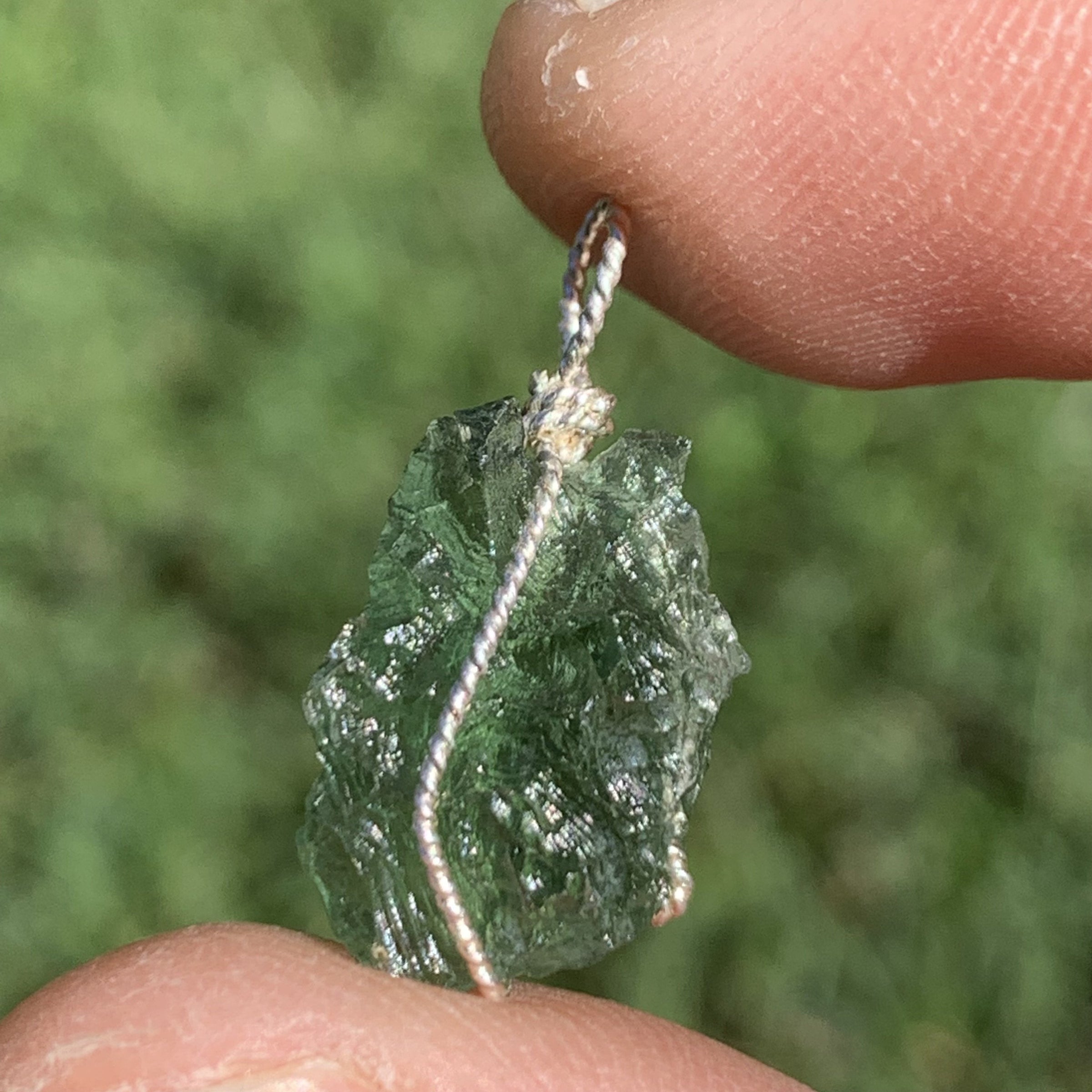 Moldavite Sterling Silver Wire Wrapped Pendant-Moldavite Life