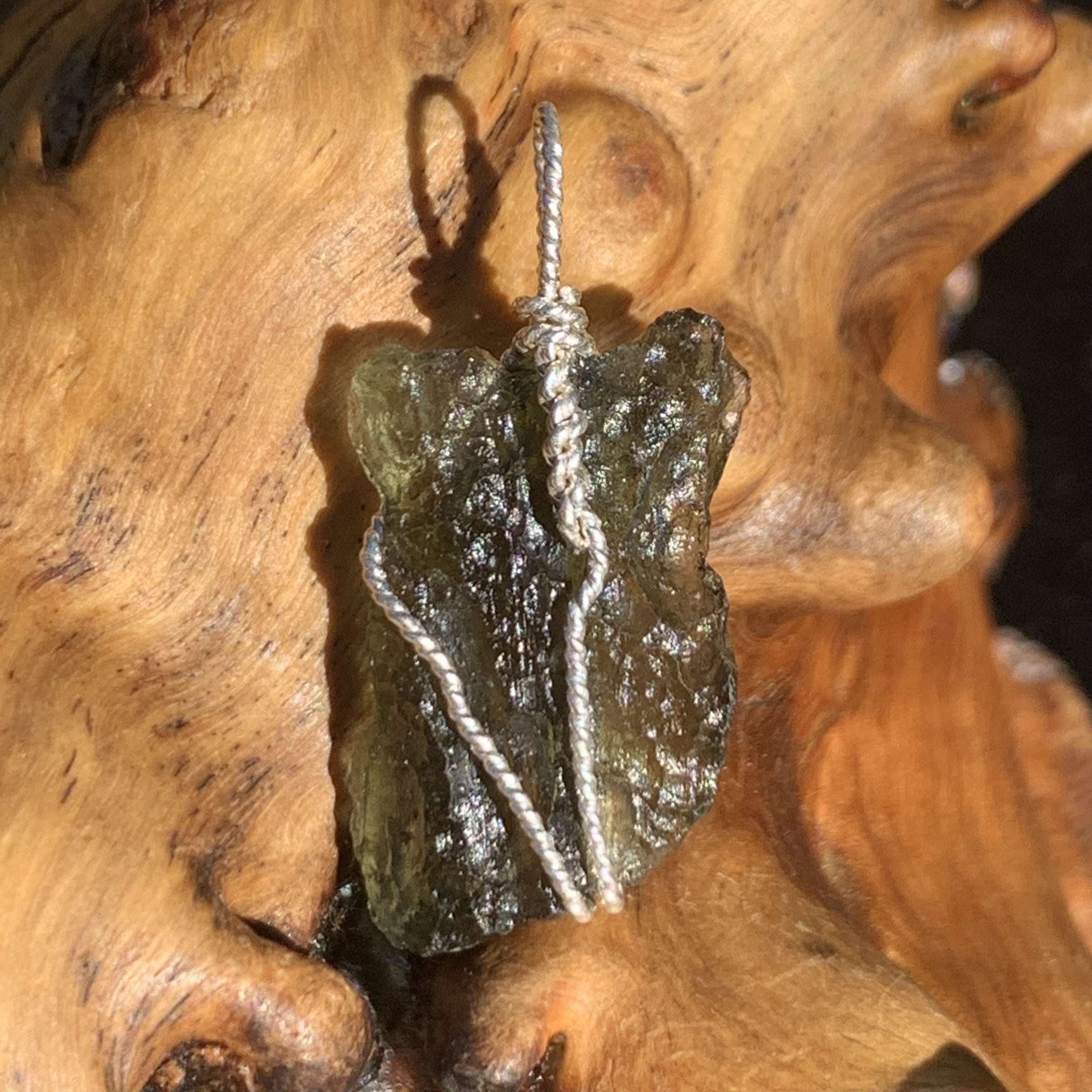 Moldavite Sterling Silver Wire Wrapped Pendant-Moldavite Life