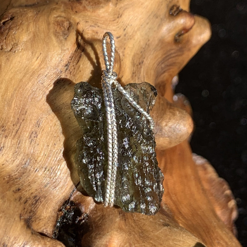 Moldavite Sterling Silver Wire Wrapped Pendant-Moldavite Life