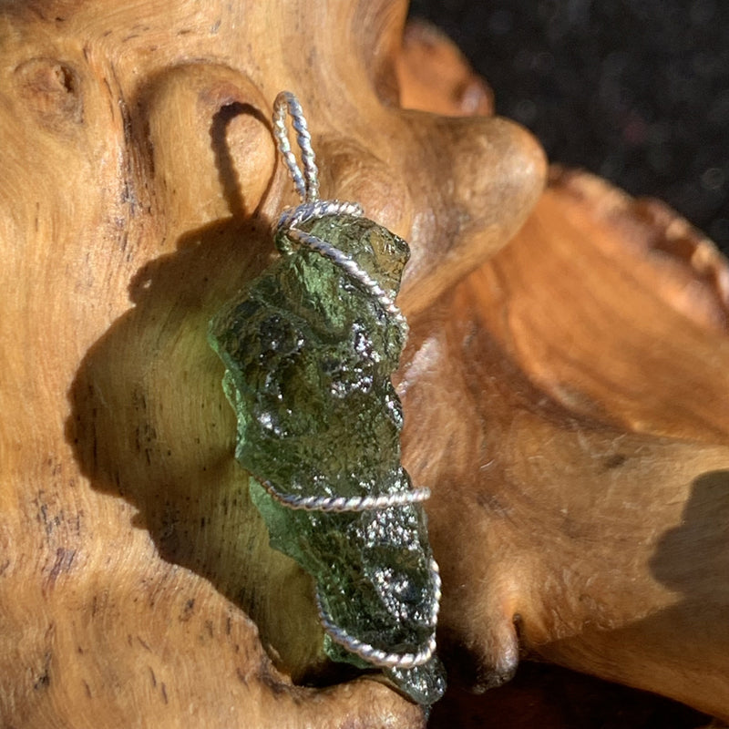 Moldavite Sterling Silver Wire Wrapped Pendant-Moldavite Life