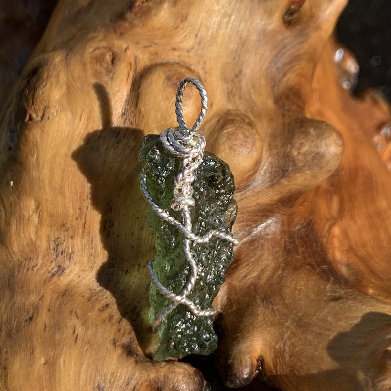 Moldavite Sterling Silver Wire Wrapped Pendant-Moldavite Life