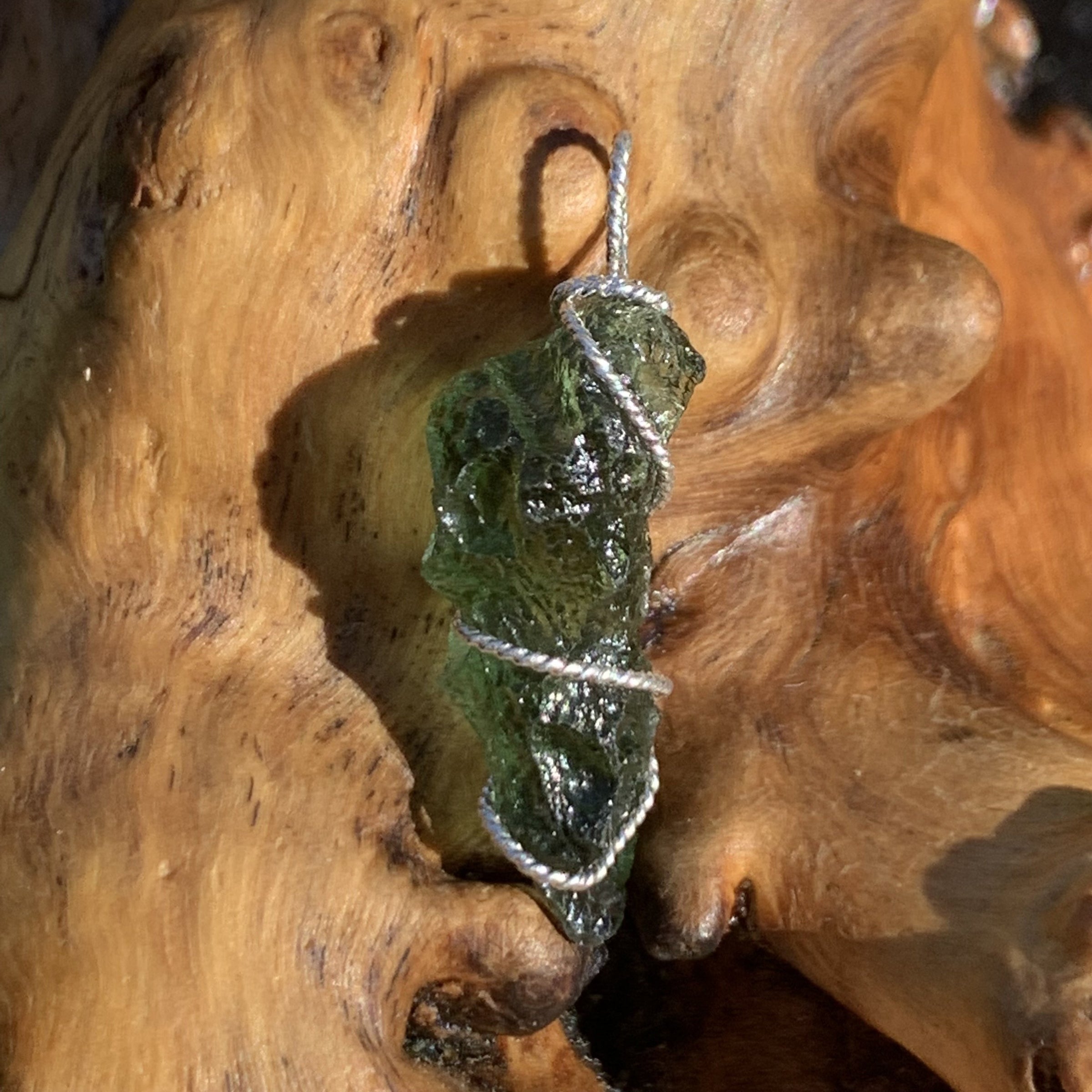 Moldavite Sterling Silver Wire Wrapped Pendant-Moldavite Life