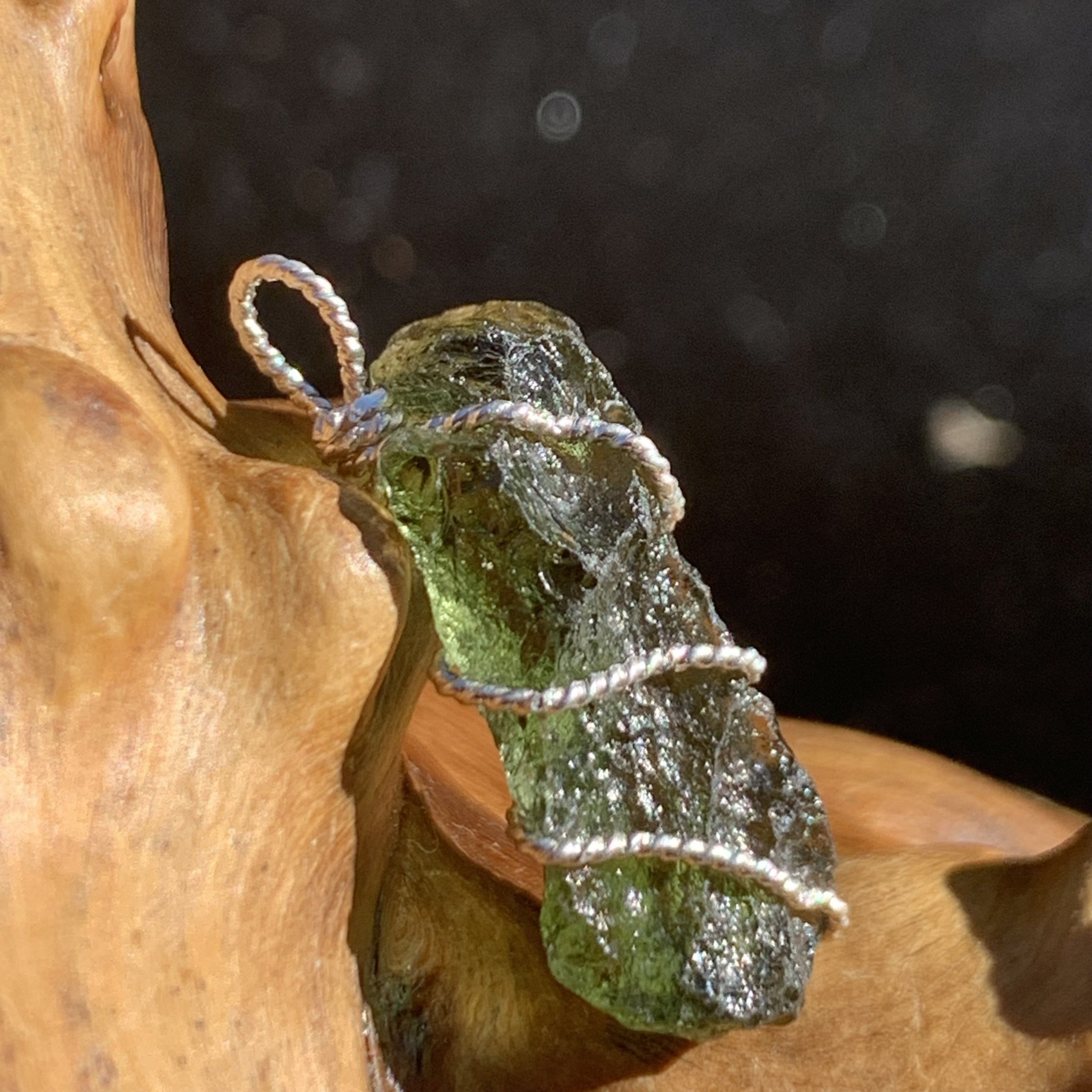 Moldavite Sterling Silver Wire Wrapped Pendant-Moldavite Life