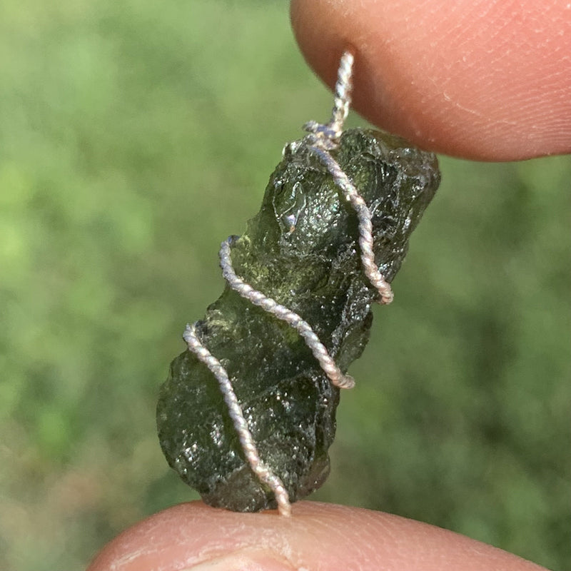 Moldavite Sterling Silver Wire Wrapped Pendant-Moldavite Life