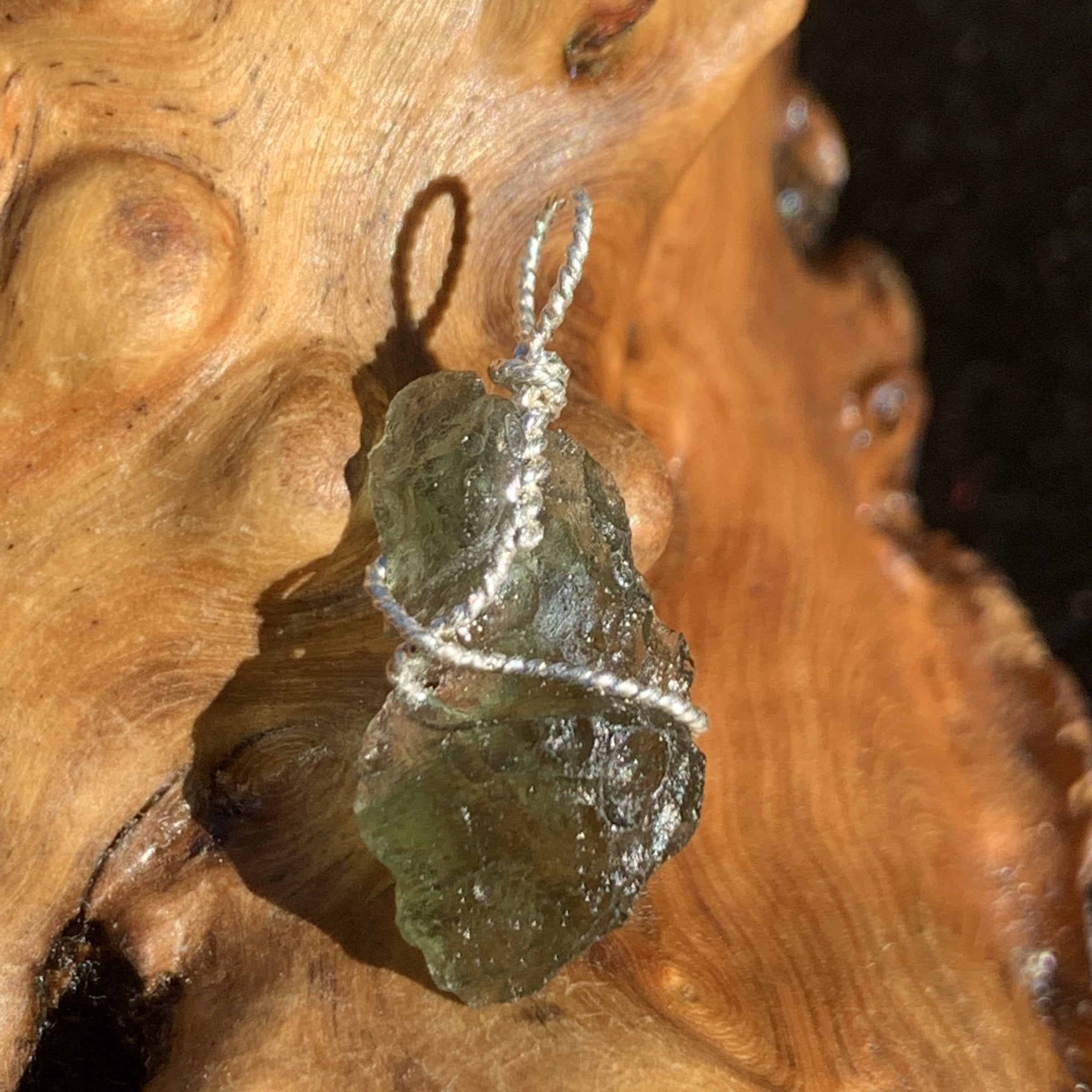 Moldavite Sterling Silver Wire Wrapped Pendant-Moldavite Life