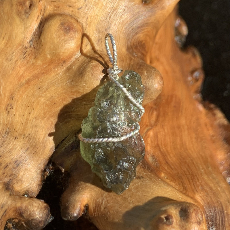 Moldavite Sterling Silver Wire Wrapped Pendant-Moldavite Life