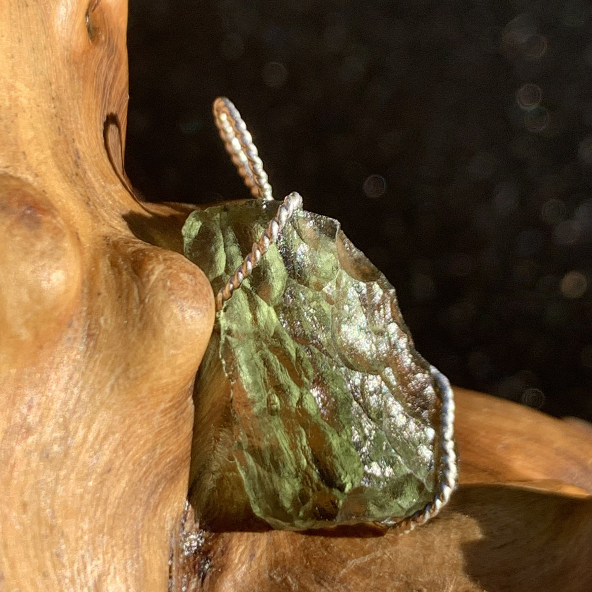 Moldavite Sterling Silver Wire Wrapped Pendant-Moldavite Life