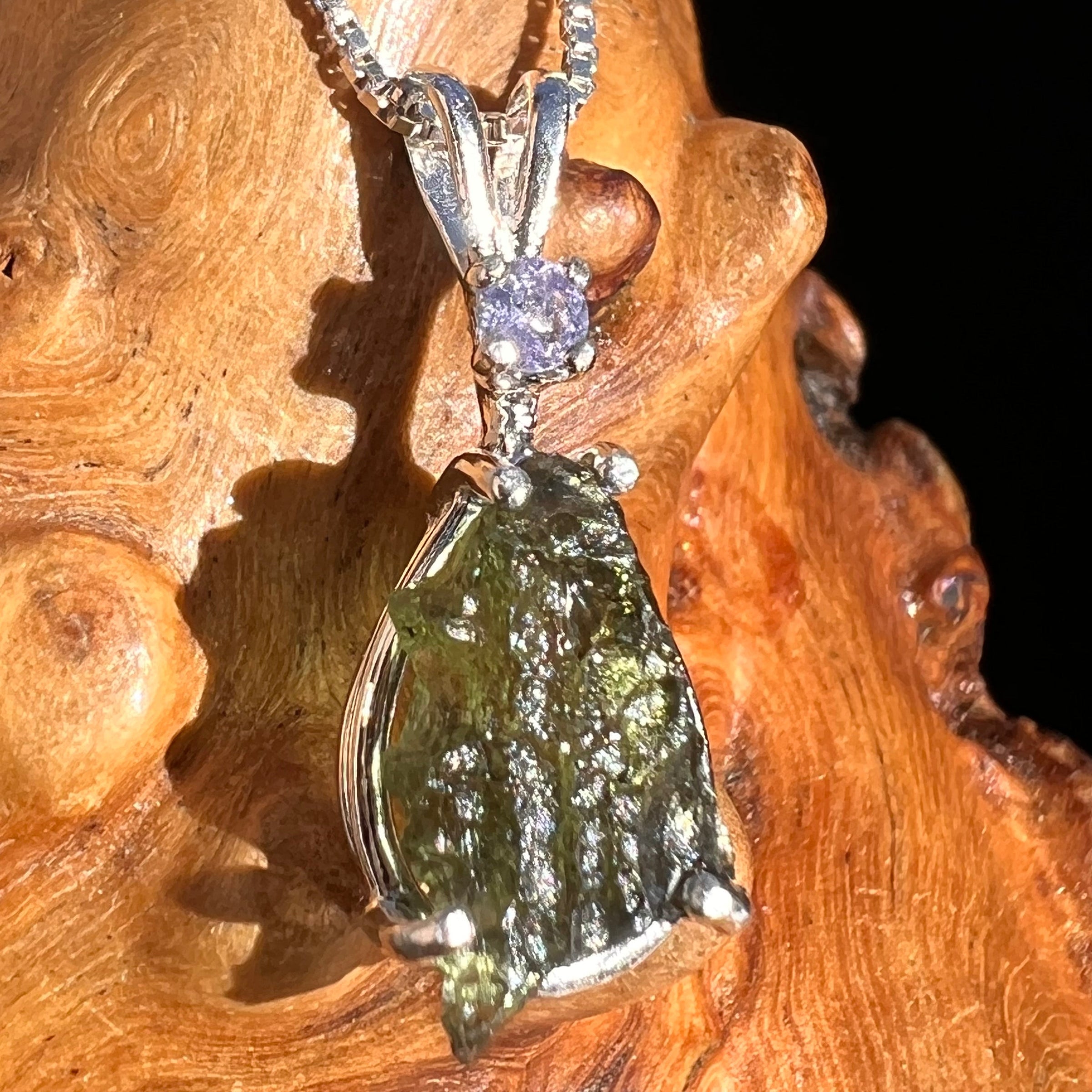 Moldavite & Tanzanite Necklace Sterling Silver #5012-Moldavite Life