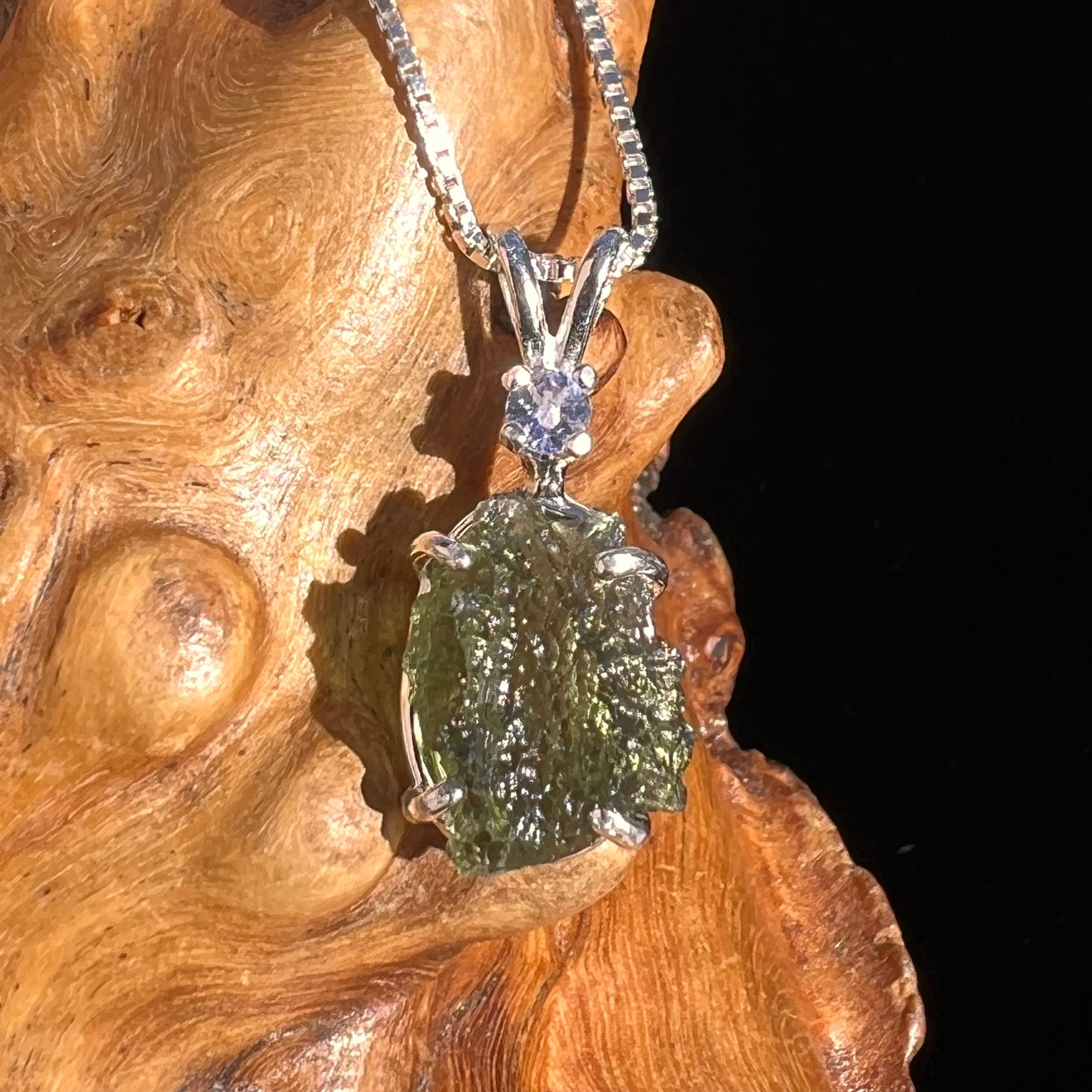 Moldavite & Tanzanite Necklace Sterling Silver #5015-Moldavite Life