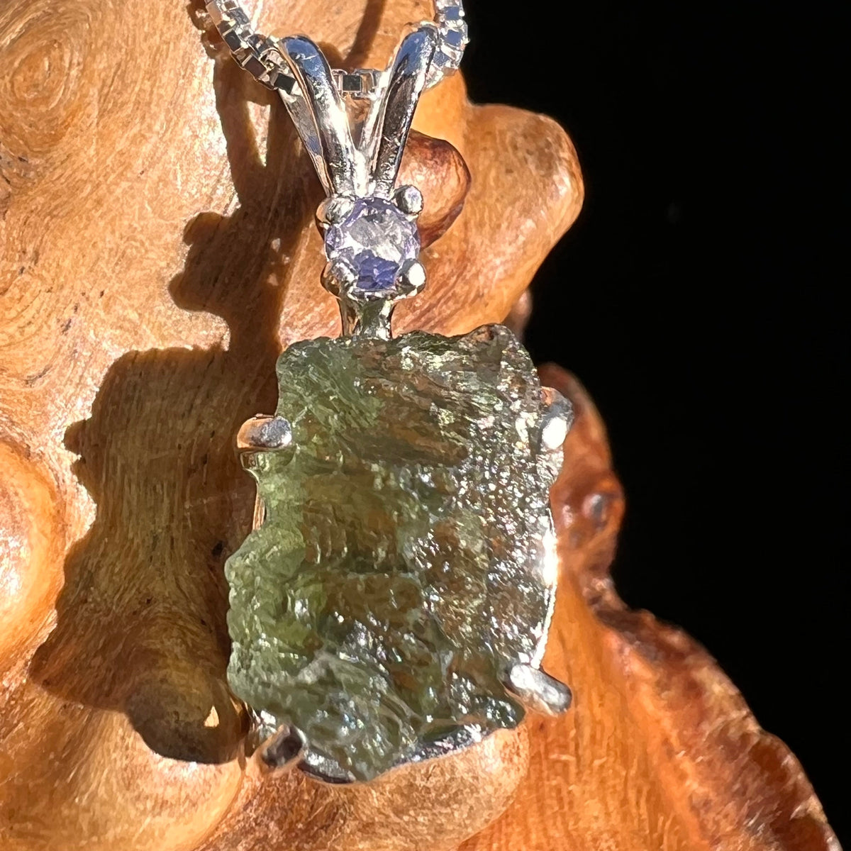 Moldavite & Tanzanite Necklace Sterling Silver #5018-Moldavite Life