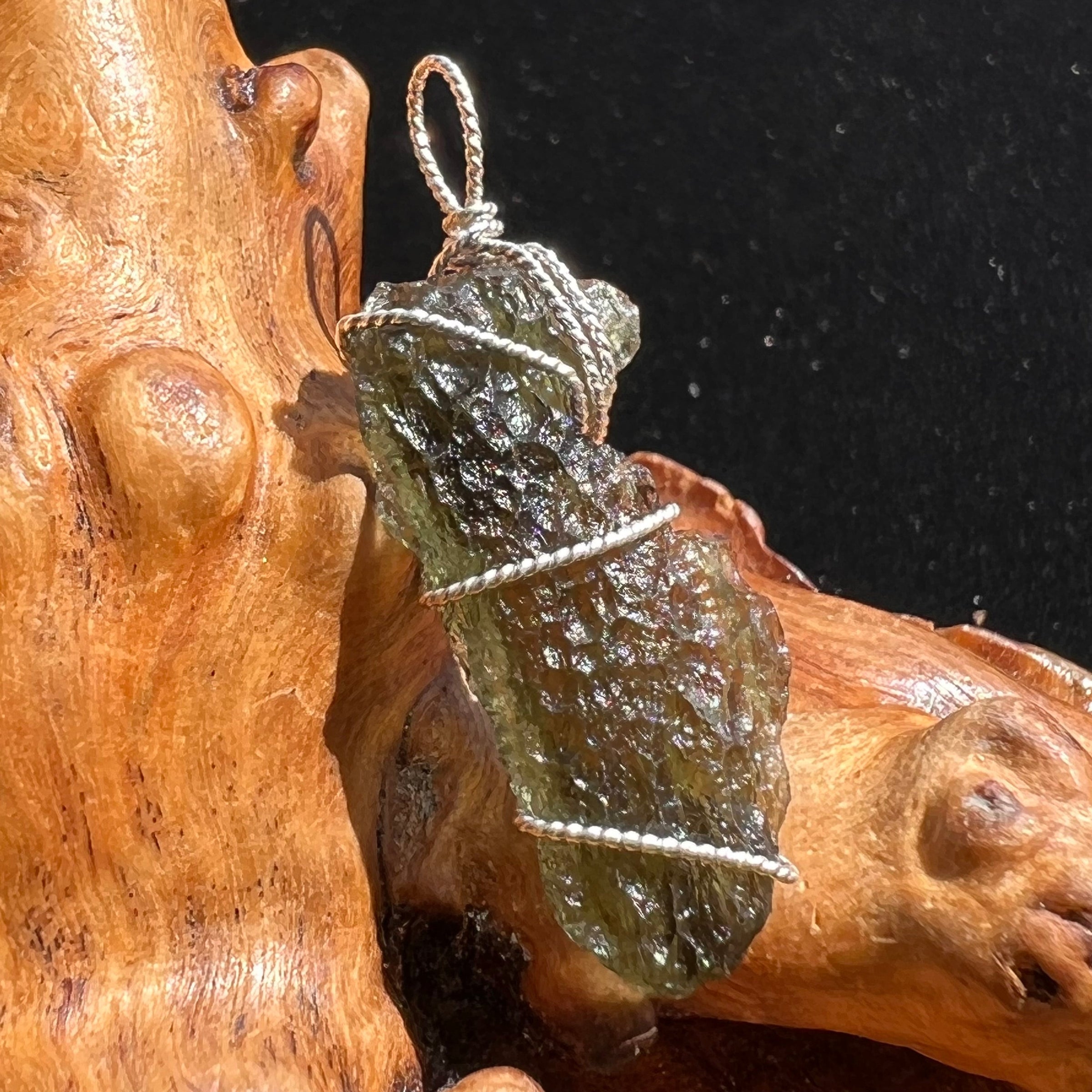 Moldavite Wire Wrapped Pendant Sterling Silver #2587-Moldavite Life