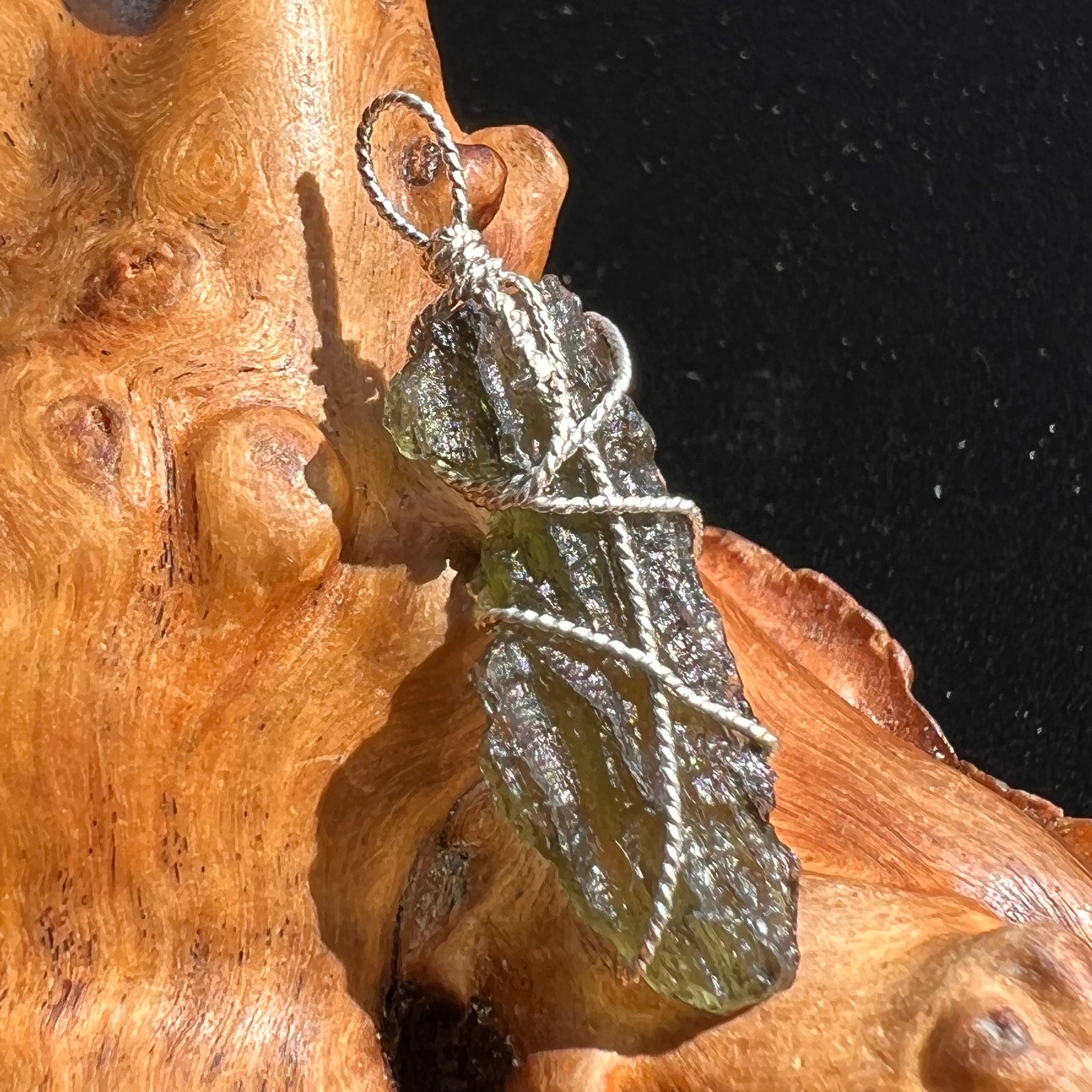 Moldavite Wire Wrapped Pendant Sterling Silver #2587-Moldavite Life