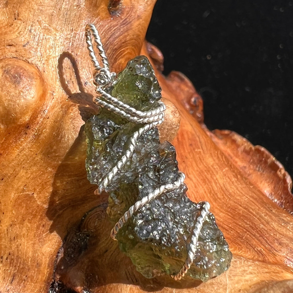 Moldavite Wire Wrapped Pendant Sterling Silver #2590-Moldavite Life