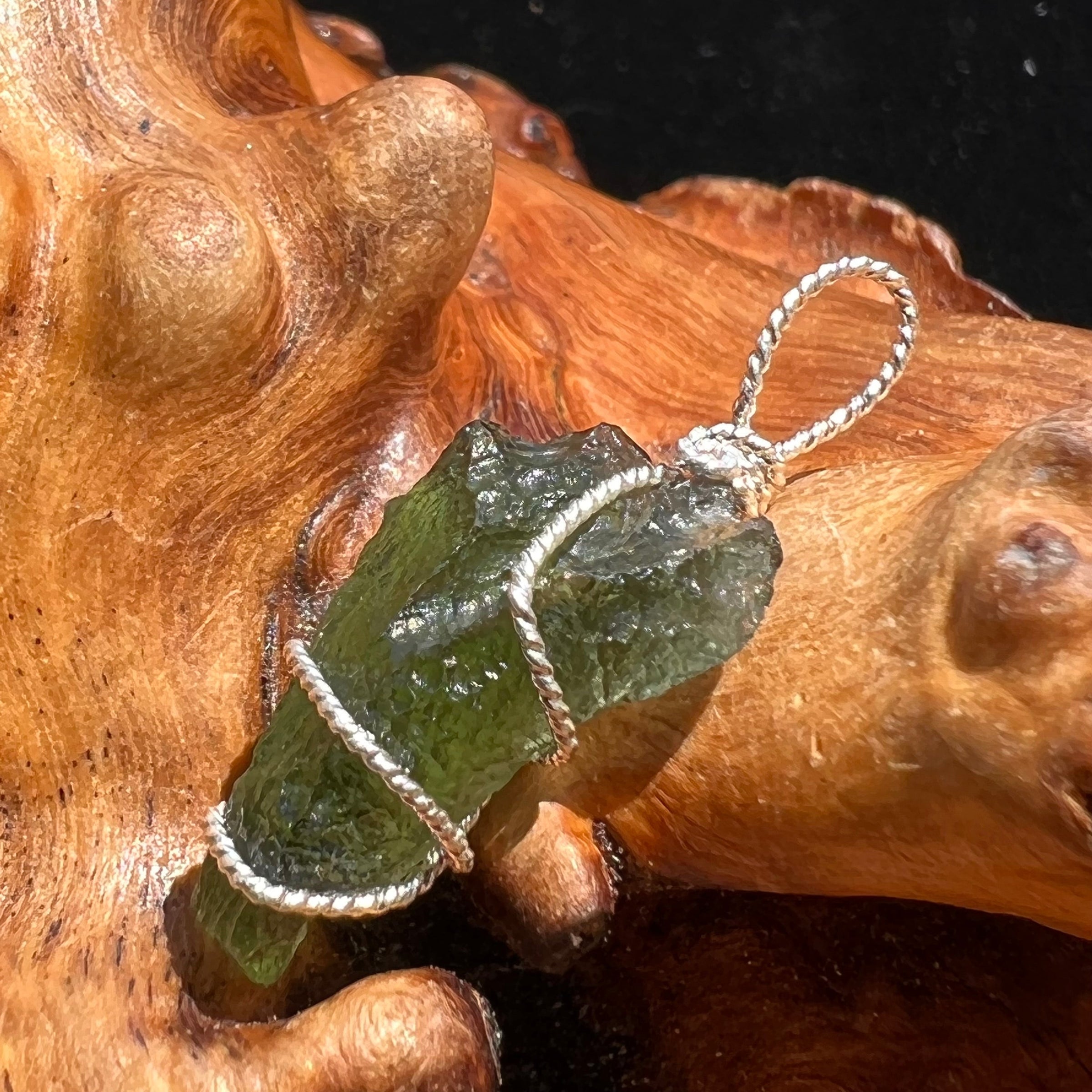 Moldavite Wire Wrapped Pendant Sterling Silver #2592-Moldavite Life