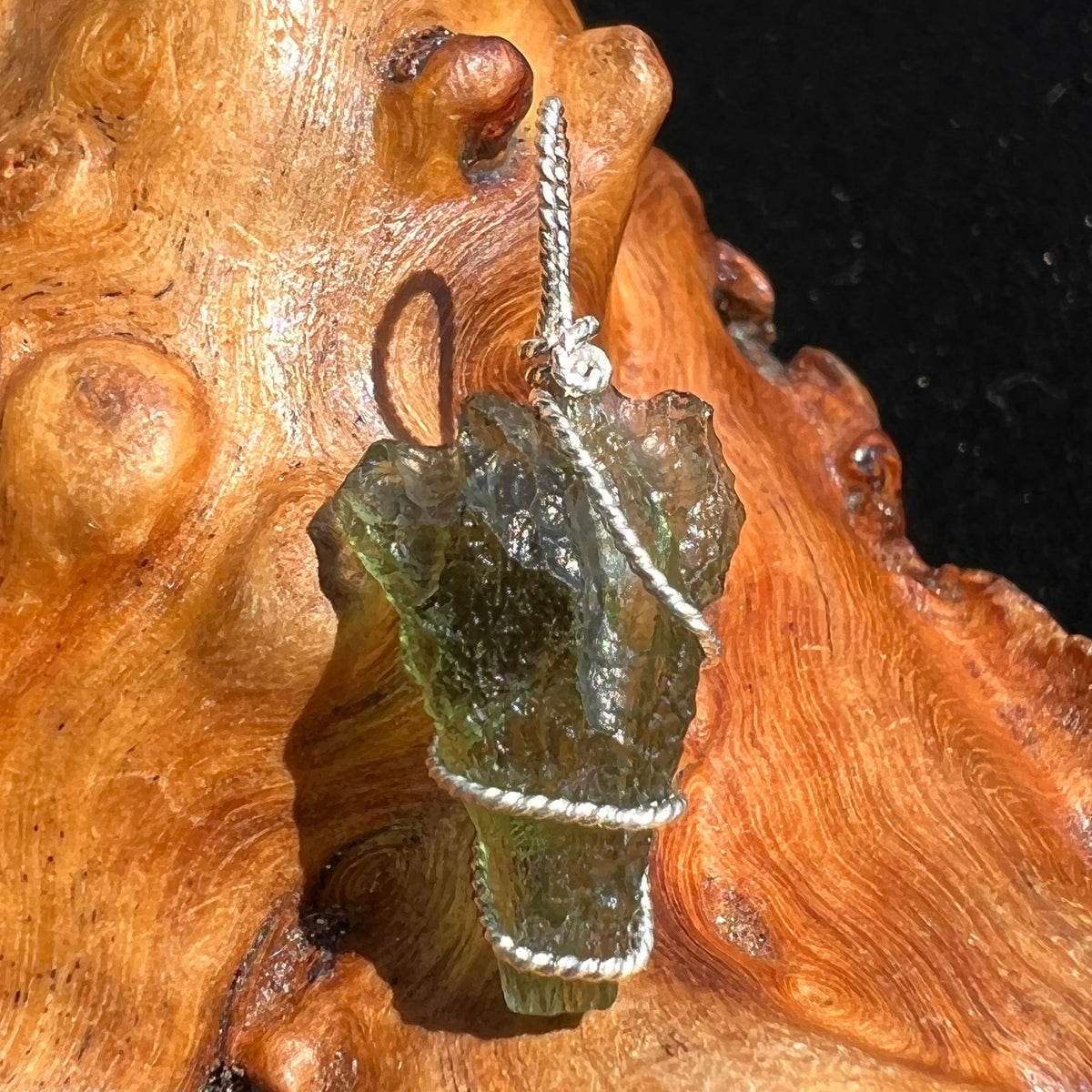 Moldavite Wire Wrapped Pendant Sterling Silver #2592-Moldavite Life