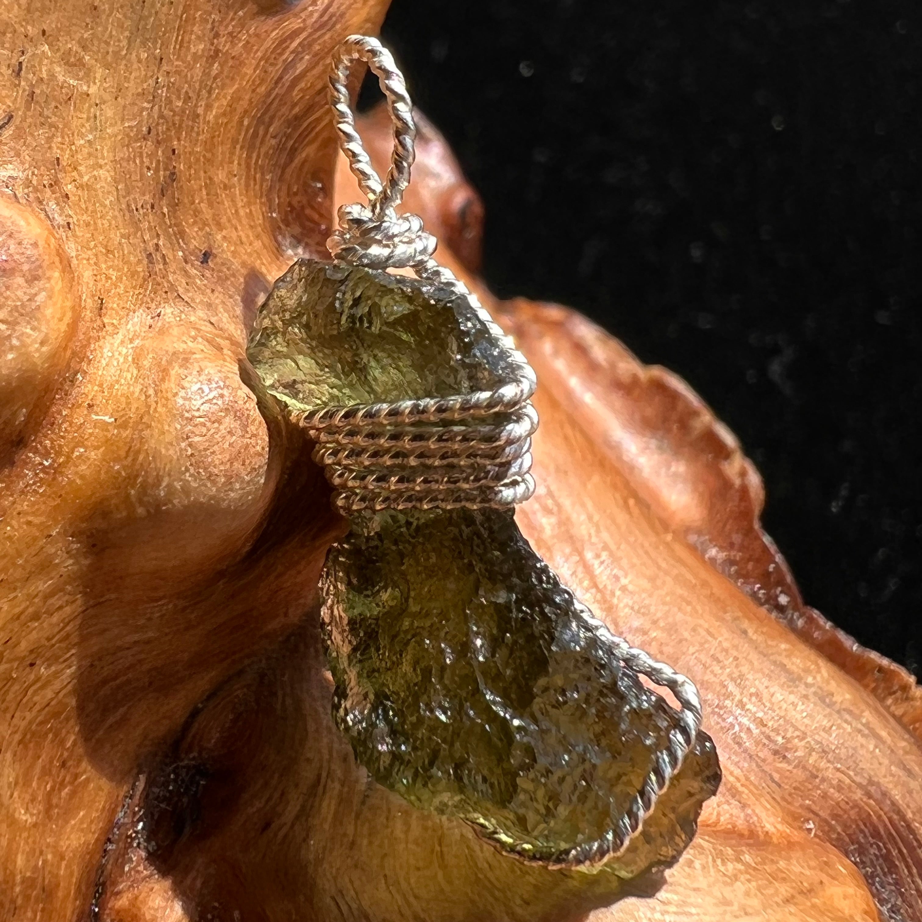 Moldavite Wire Wrapped Pendant Sterling Silver Moldavite Life