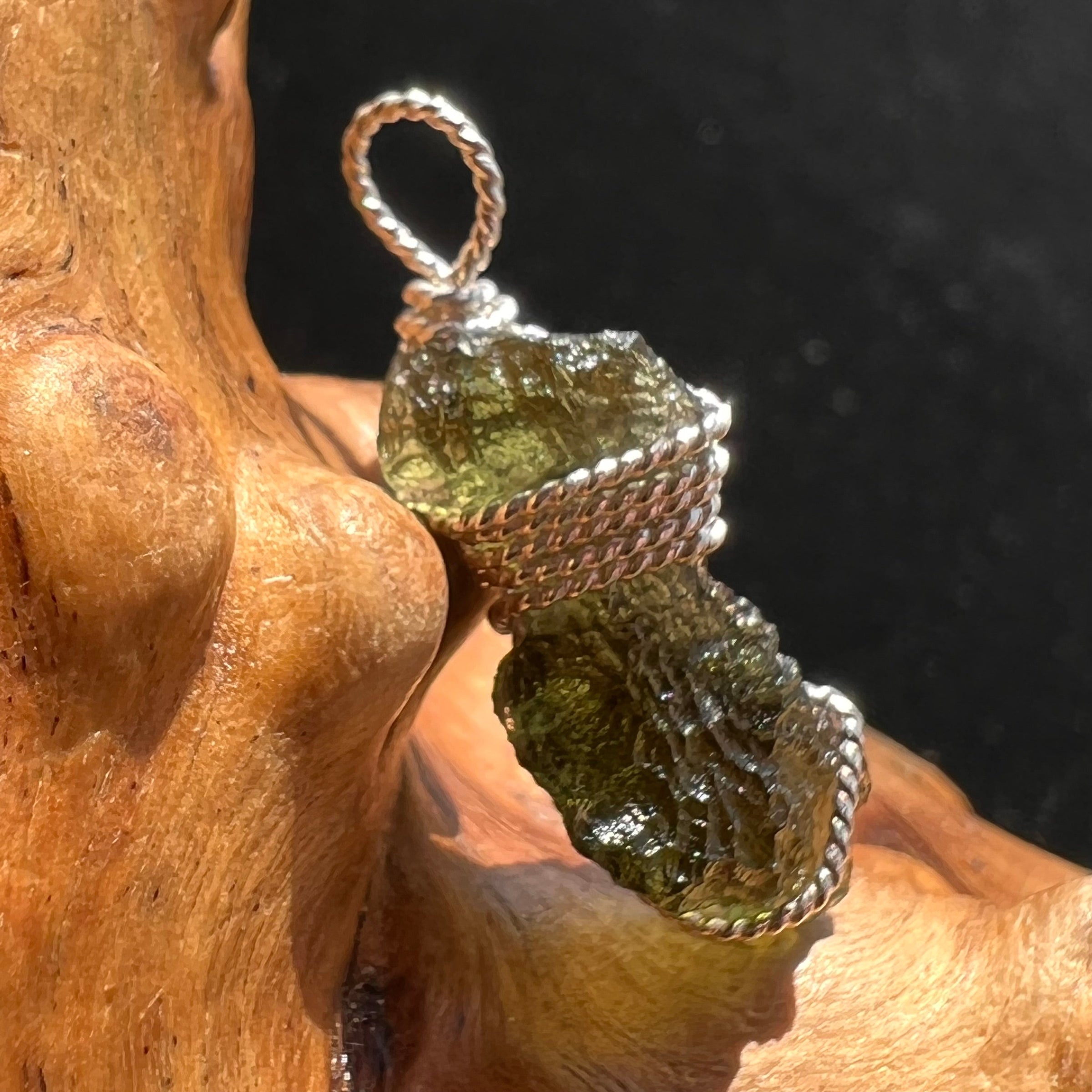 Moldavite Wire Wrapped Pendant Sterling Silver #2692-Moldavite Life