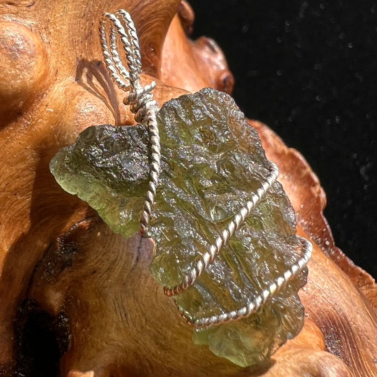 Moldavite Wire Wrapped Pendant Sterling Silver #2693-Moldavite Life